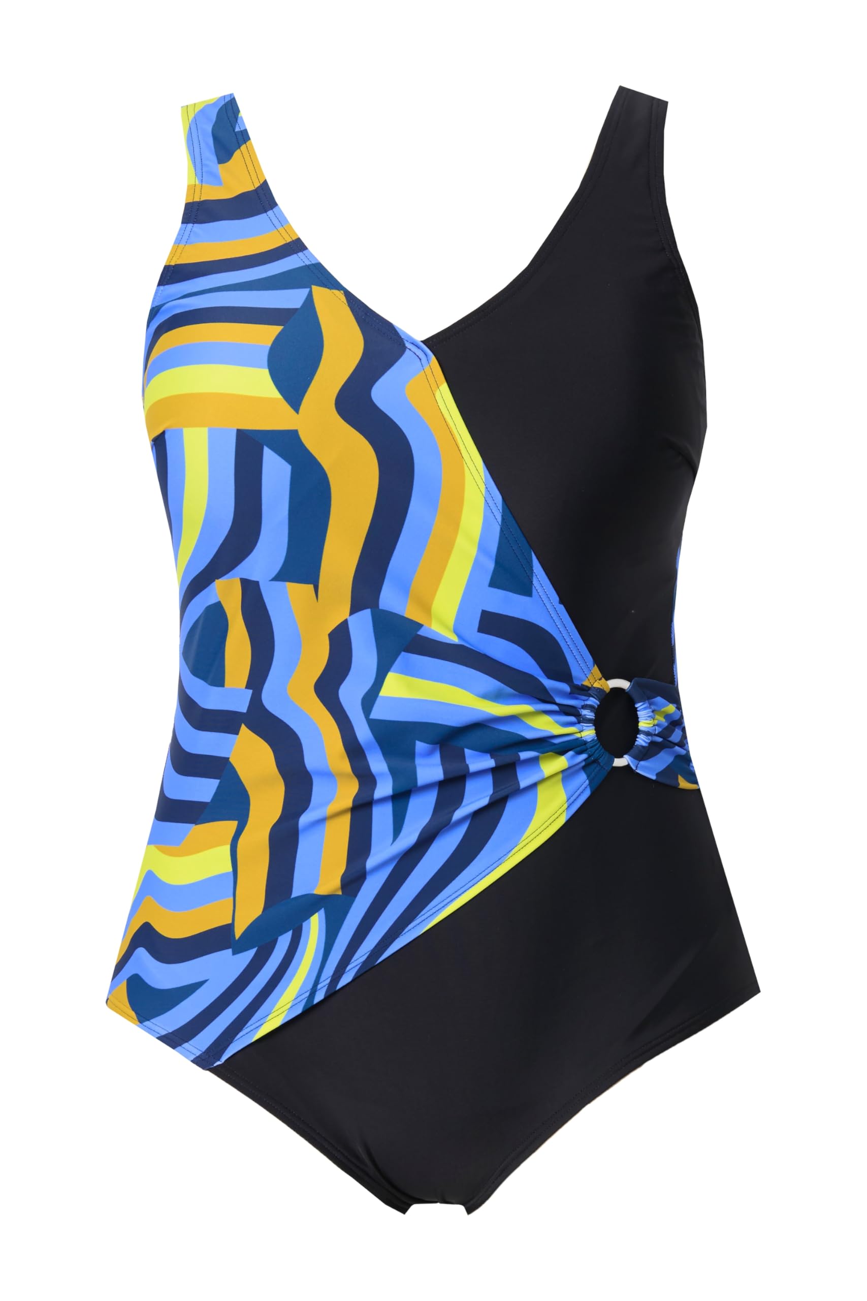 Ulla Popken Femme Grandes Tailles Maillot de Bain, Style Cache-cœur. Bonnets Souples. Anneau Fantaisie. Matière recyclée 835791