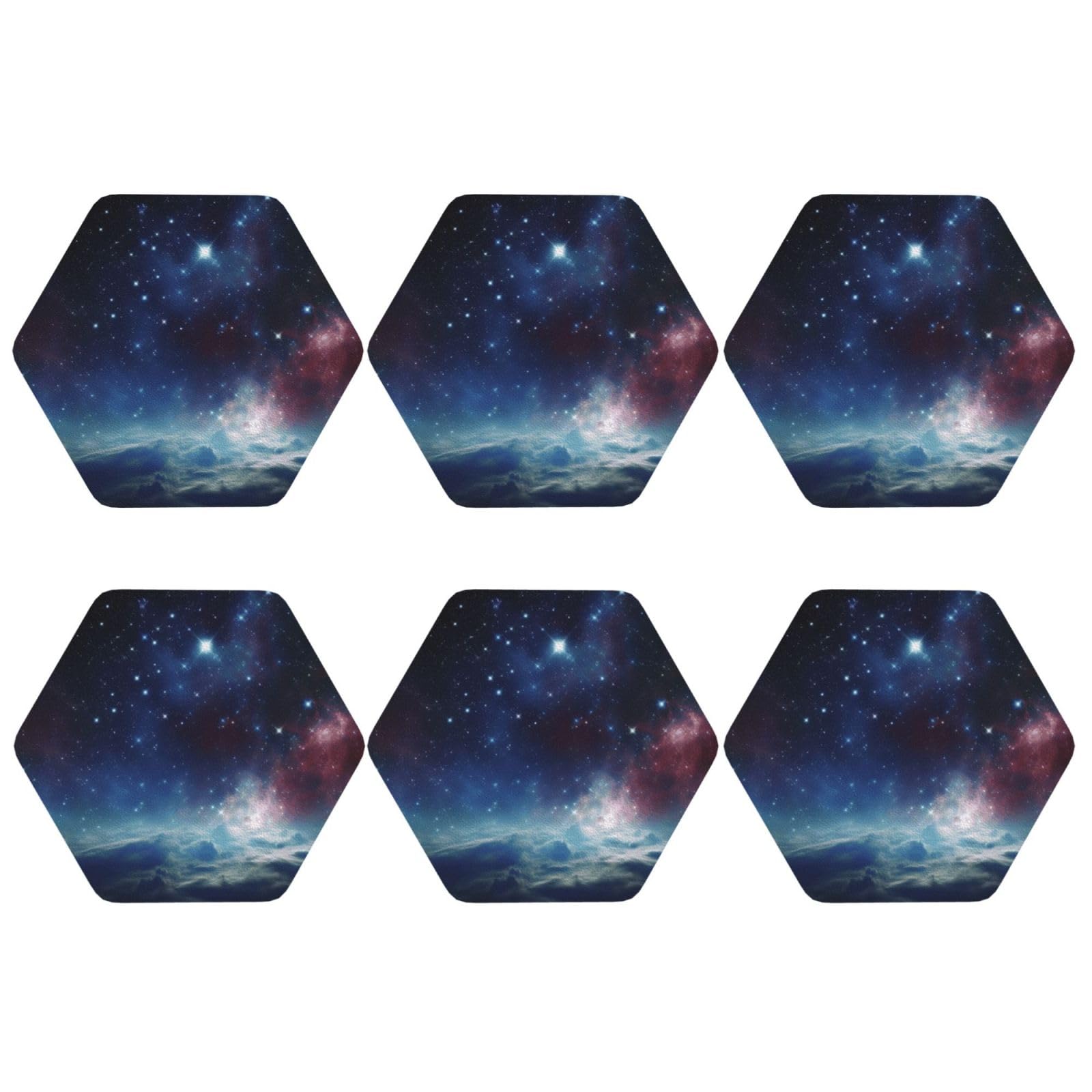 6pcs Leather Coasters for Drinks, Night Sky Outer Space Drink Coasters for Tabletop Protection, 4" Cup Coasters for Coffee Table Decor, Non-Slip Drinking Cup Mat for Hot Or Cold Drink