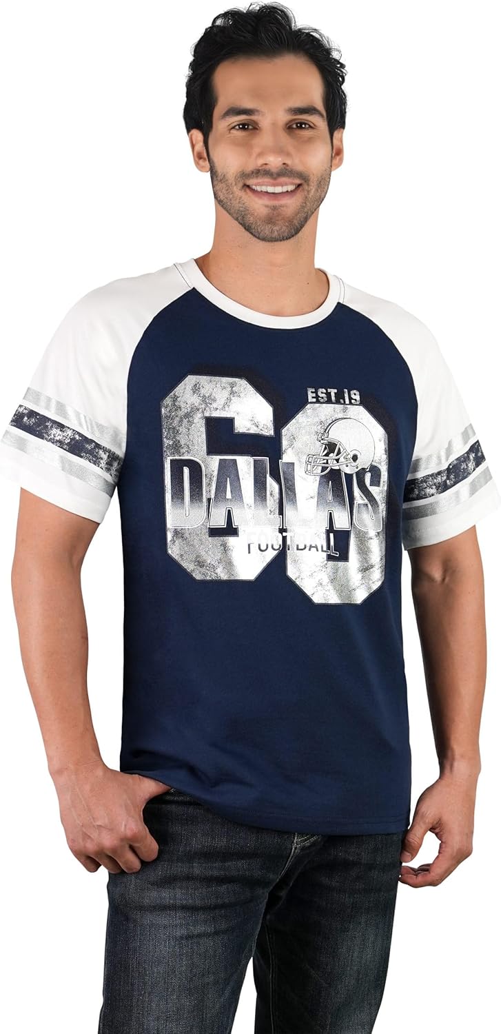 Mens Football Fans Athletic City Raglan T-Shirts - White & Navy - Image 4