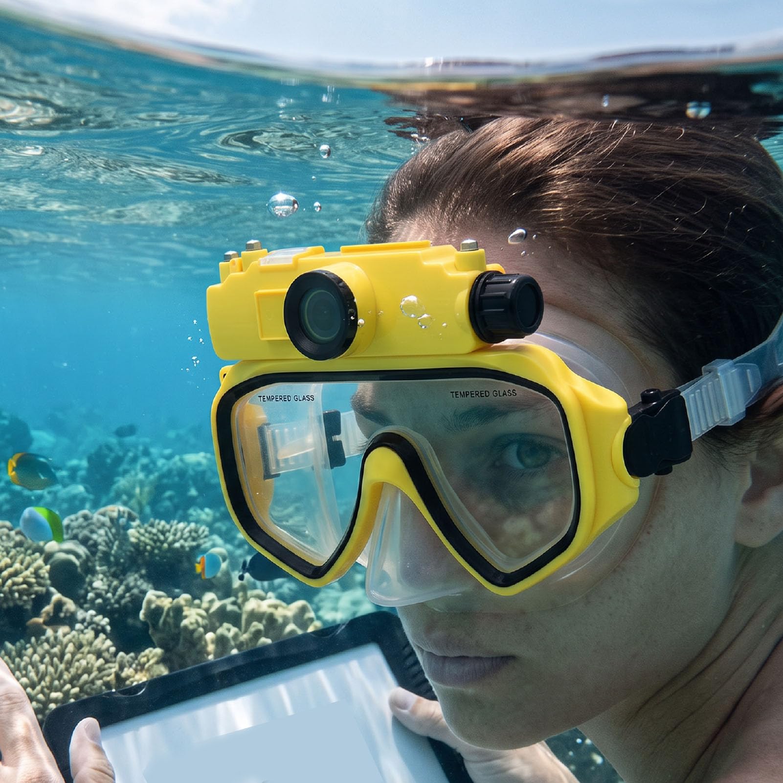 Gafas de Buceo para Snorkel con Cámara 2K 5MP | Gafas de Natación para Apnea, Resistente Al Agua, 15M, Gran Angular de 100 Grados, Antivibración, Aplicación WiFi