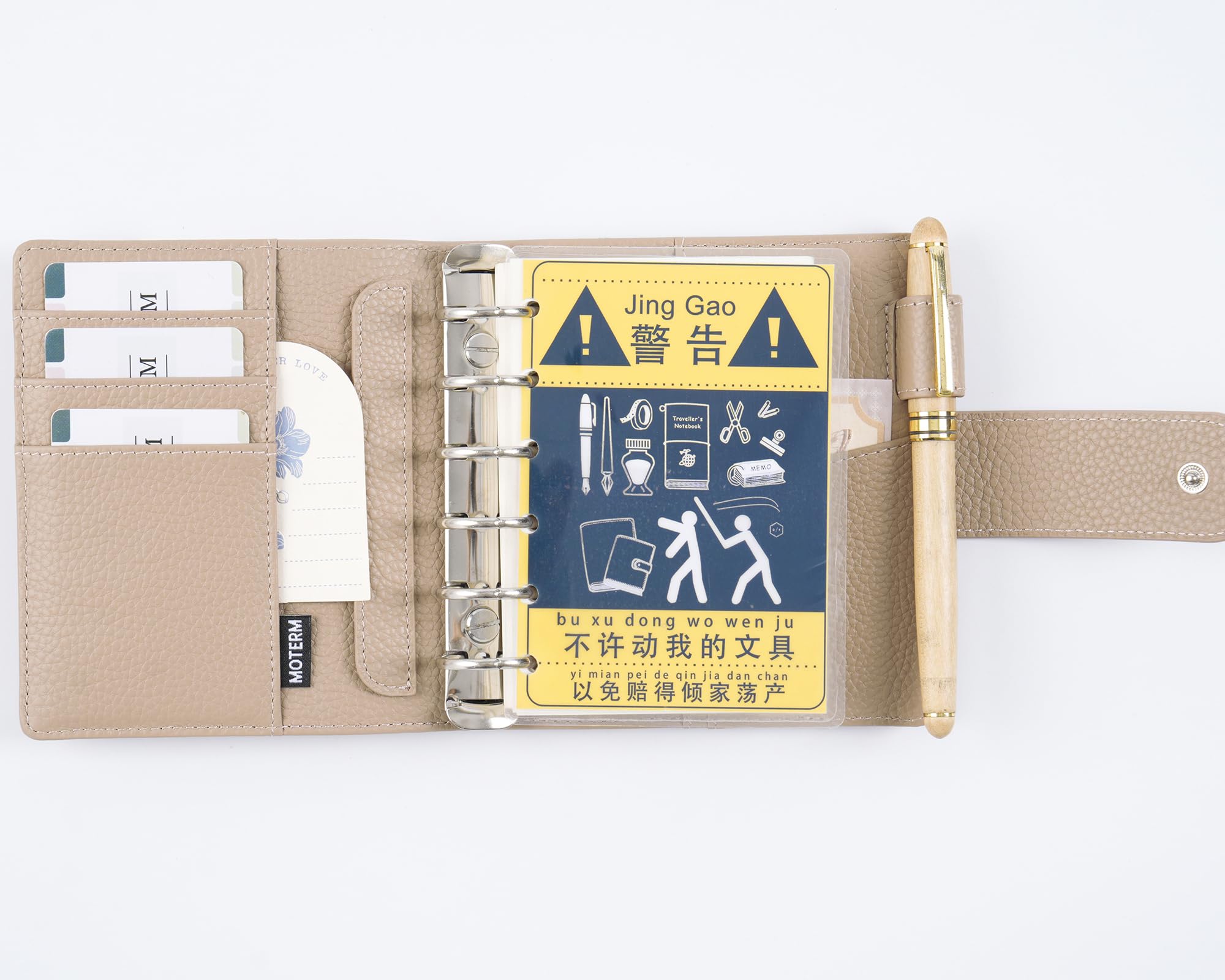 Moterm Elite Pocket Rings Planner - Genuine Leather Folder A7 Organiser without Large Back Compartment (Pebble Taupe, 25 mm Ring) - Image 3
