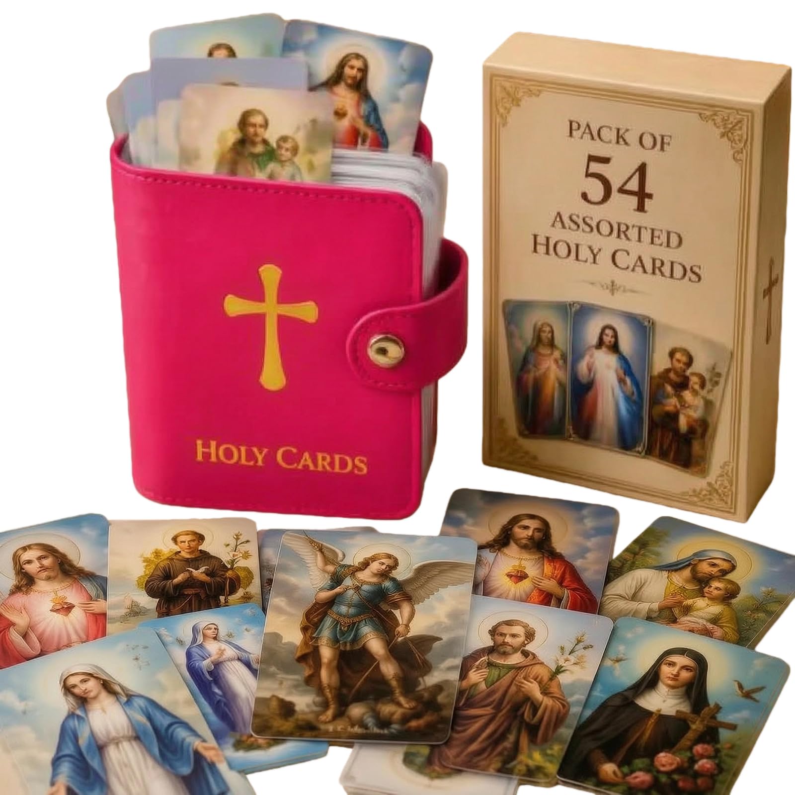 Catholic Leather Holy Card Holder | Pocket Prayer Card Holder Organizer With Snap Closure | Portable Storage Booklet For Cards Medals Tokens Gifts Bible Accessories