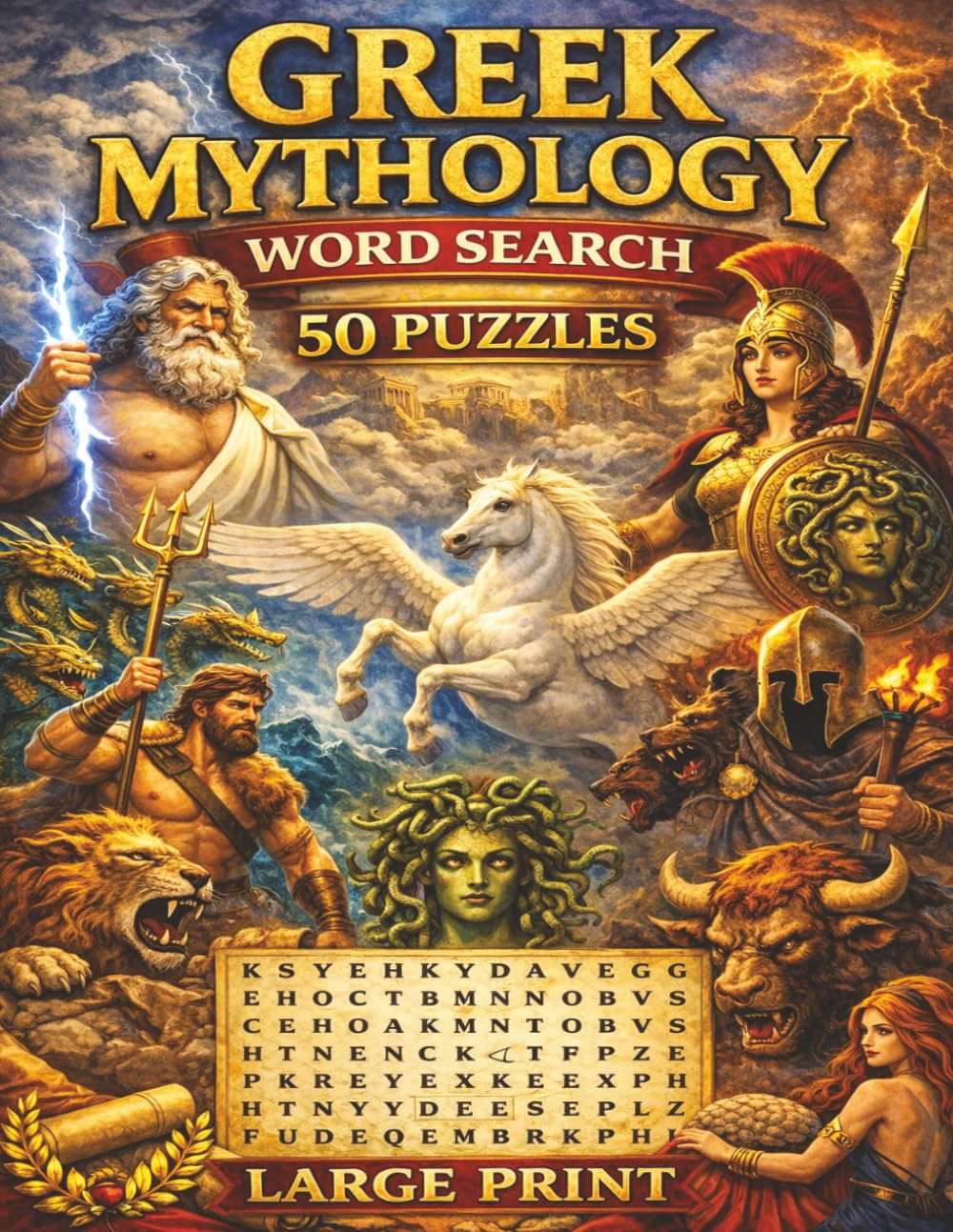 Greek Mythology Word Search: 50 puzzles to uncover the timeless stories of Greek Mythology!! Fun and educational!