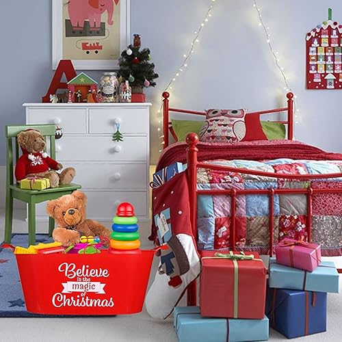 Miniatura 6 de LSM - Cubo ovalado de Navidad con asas, cesta decorativa de plástico con asas, almacenamiento decorativo para bebidas, bebidas, dulces, verduras,