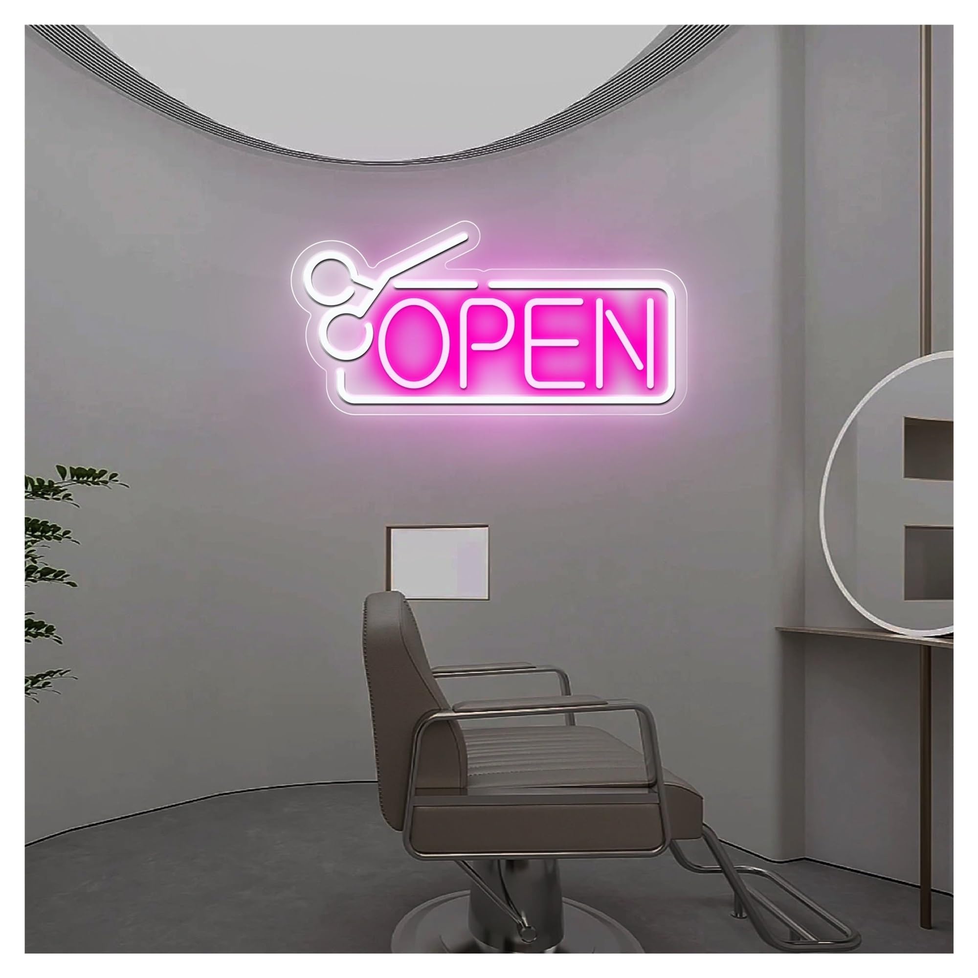 RONGCH Hanging Art Signs Scissors Open Neon Sign, Suitable for Barber Shop Wall Decor with Dimmable 40cm(A)