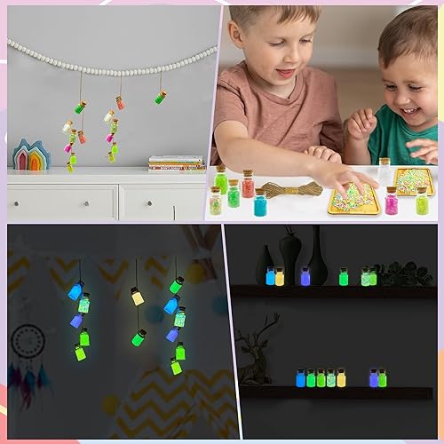 Miniatura 6 de Kaiyuan Dynasty Kit de arte de arena que brilla en la oscuridad, kit de arte de arena brillante para proyectos de resina de bricolaje, botellas de