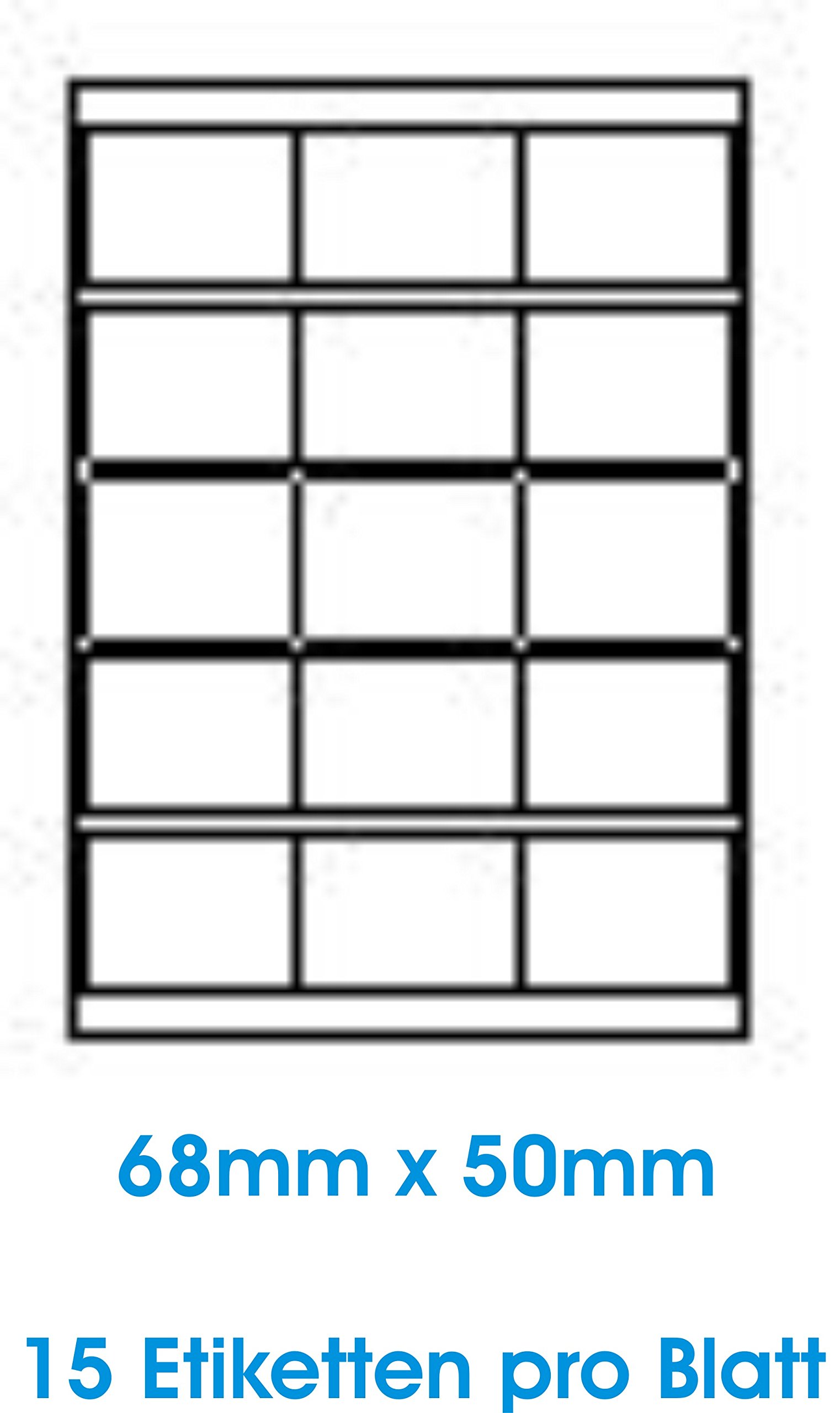 1500 szt. samoprzylepne etykiety o wysokim połysku białe samoprzylepne etykiety adresowe format etykiety 68,0 x 50,0 mm, 100 arkuszy DIN A4, 160 g/m², odpowiednie do drukarek laserowych i kopiarek