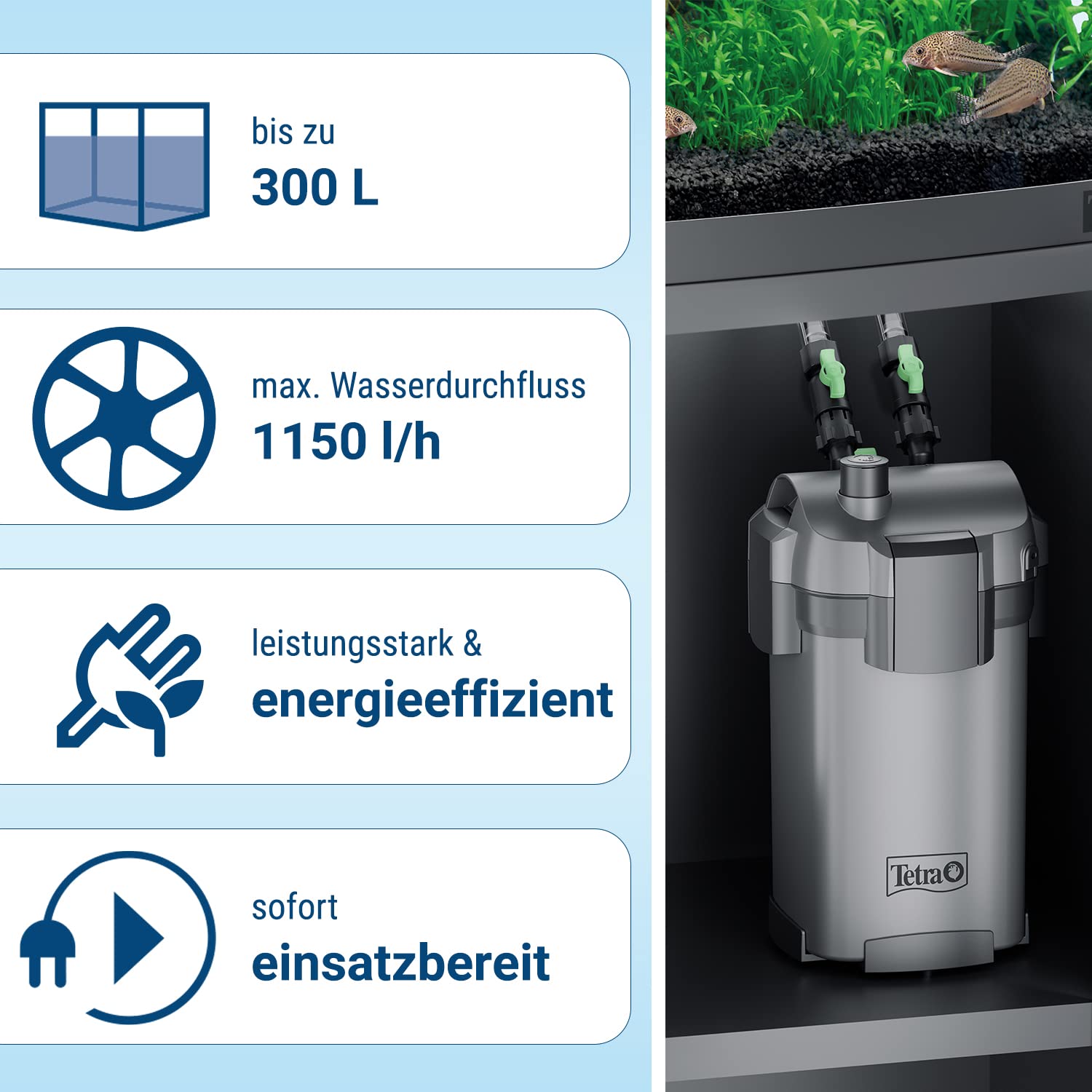 Tetra Aquarium Außenfilter EX 1000 Plus - leistungsstarker Filter für Aquarien bis 300 L + Tetra FilterActive Bacteria, 250 ml