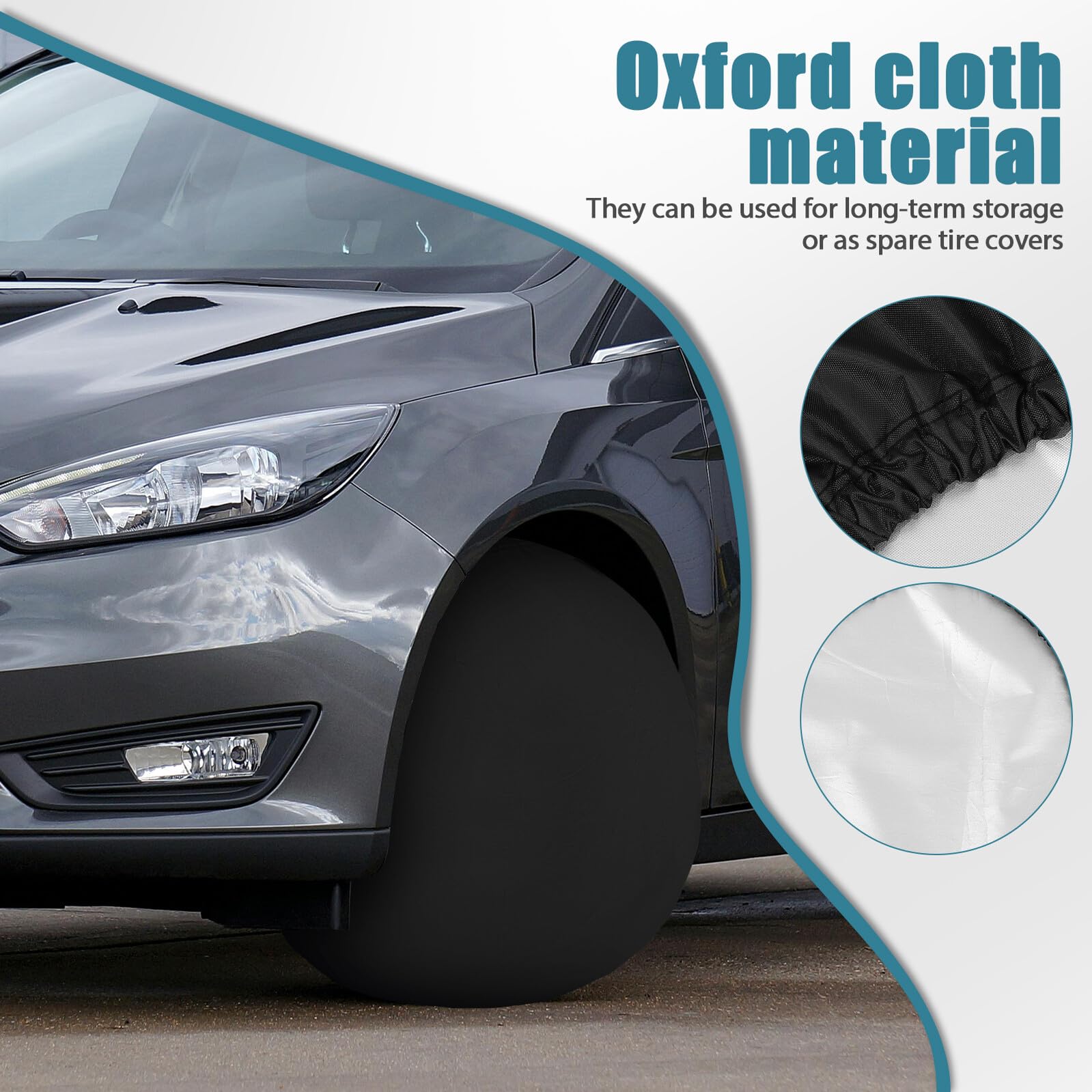4pezzi Copriruota Protettivi in Oxford per Pneumatici Orlo Elasticizzato per Camper Roulotte e Auto Protezione da Elementi Ambientali