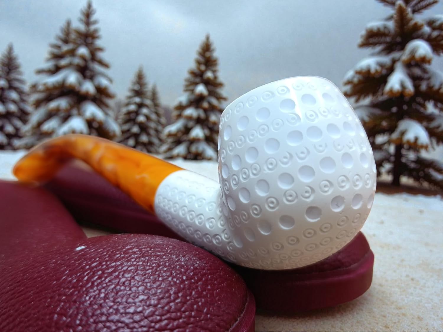 Meerschaum Online Block Meerschaum Honey Sphere Pipe, Handcrafted Smoking Pipe with Honey Finish, 132mm Length, Fitted Case Included