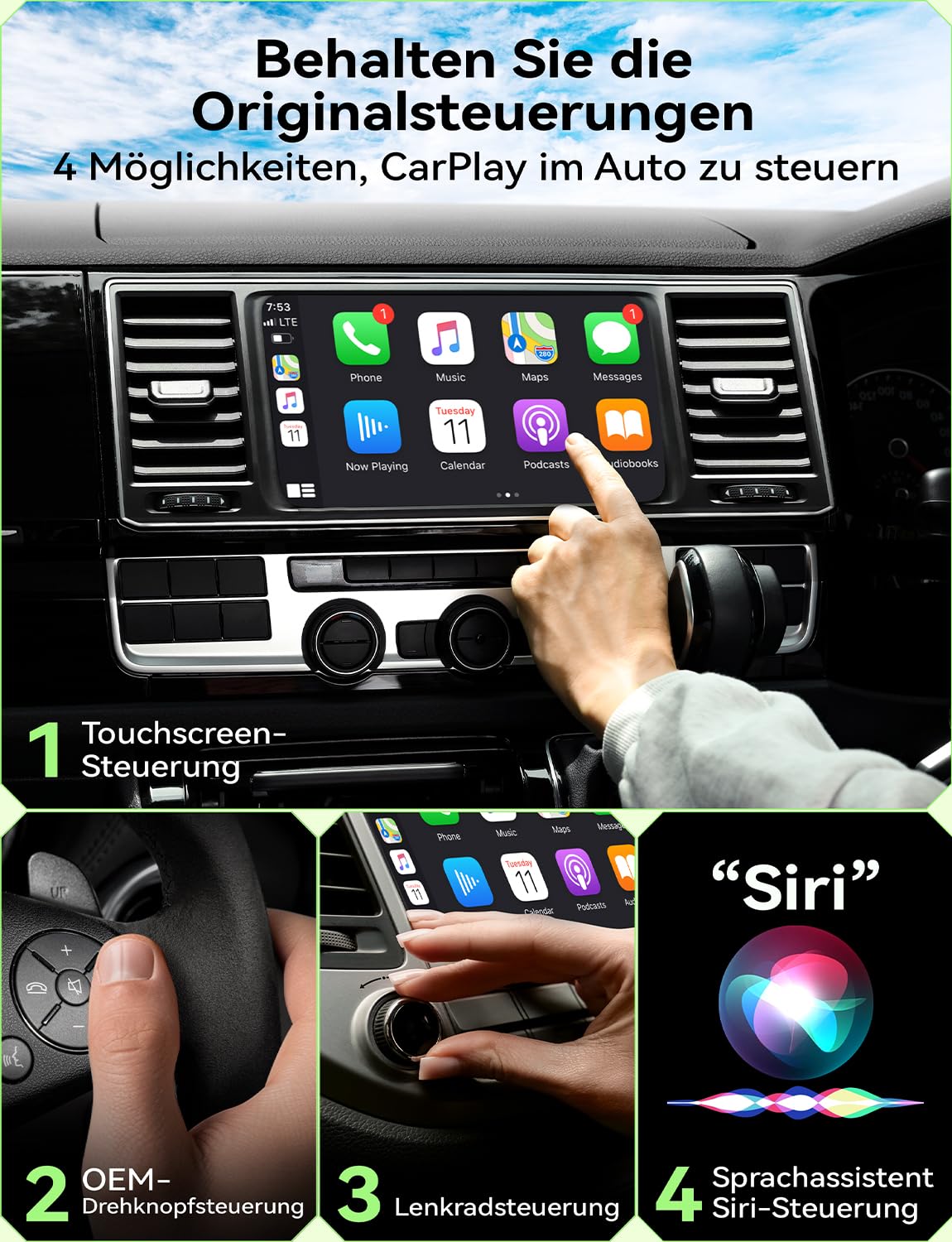 Wireless CarPlay Adapter, Neueste Upgrade, Konvertieren Verkabeltem CarPlay zu Wireless, Plug-und-Play OTA-Upgrade, für iPhone iOS 10+ & Autos mit Wired CarPlay (Grau)