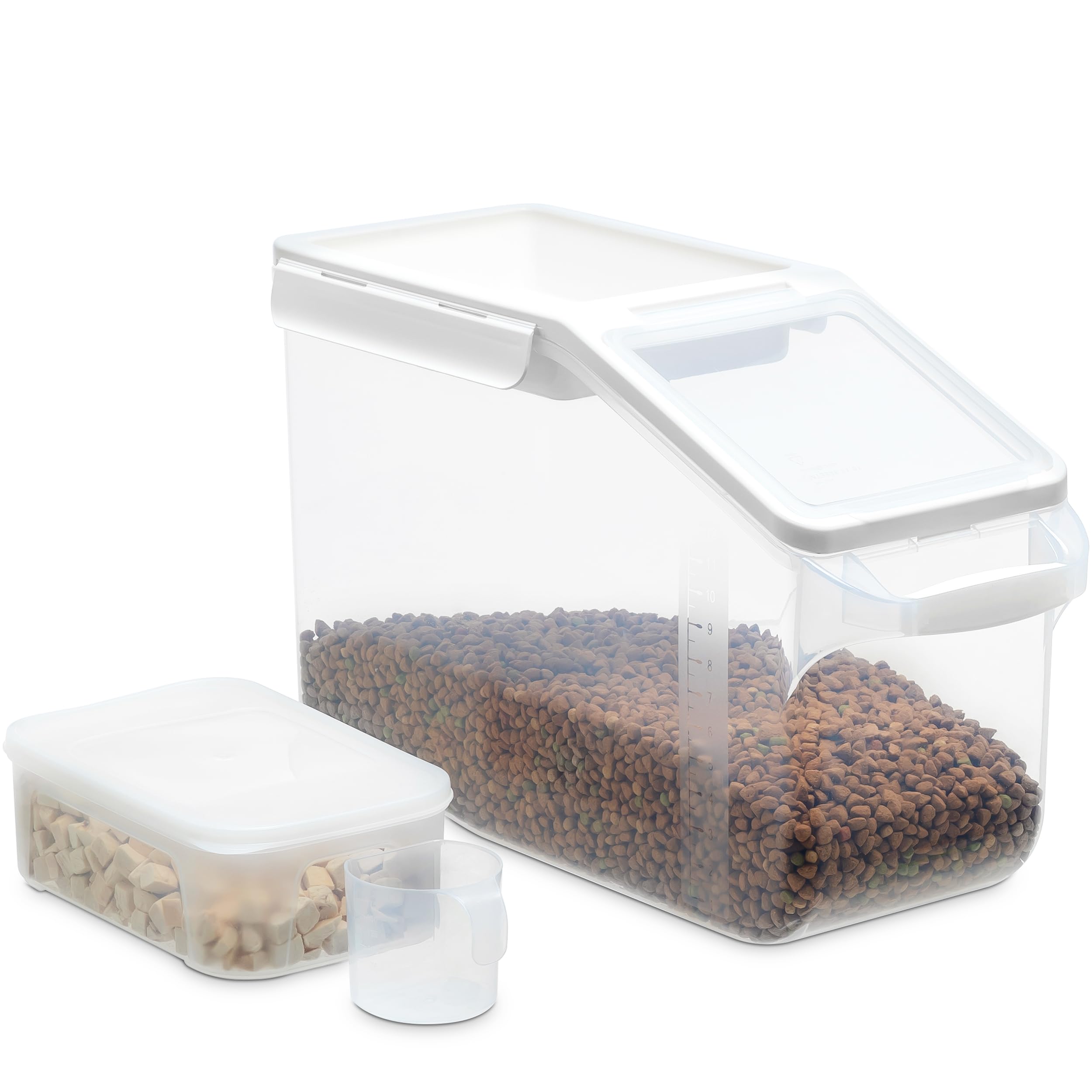 Citylife Boîte de conservation pour chien avec couvercle (12 l + 1,8 l) - Boîte hermétique avec roulettes - Convient pour riz, céréales, aliments secs, nourriture pour chien - Blanc