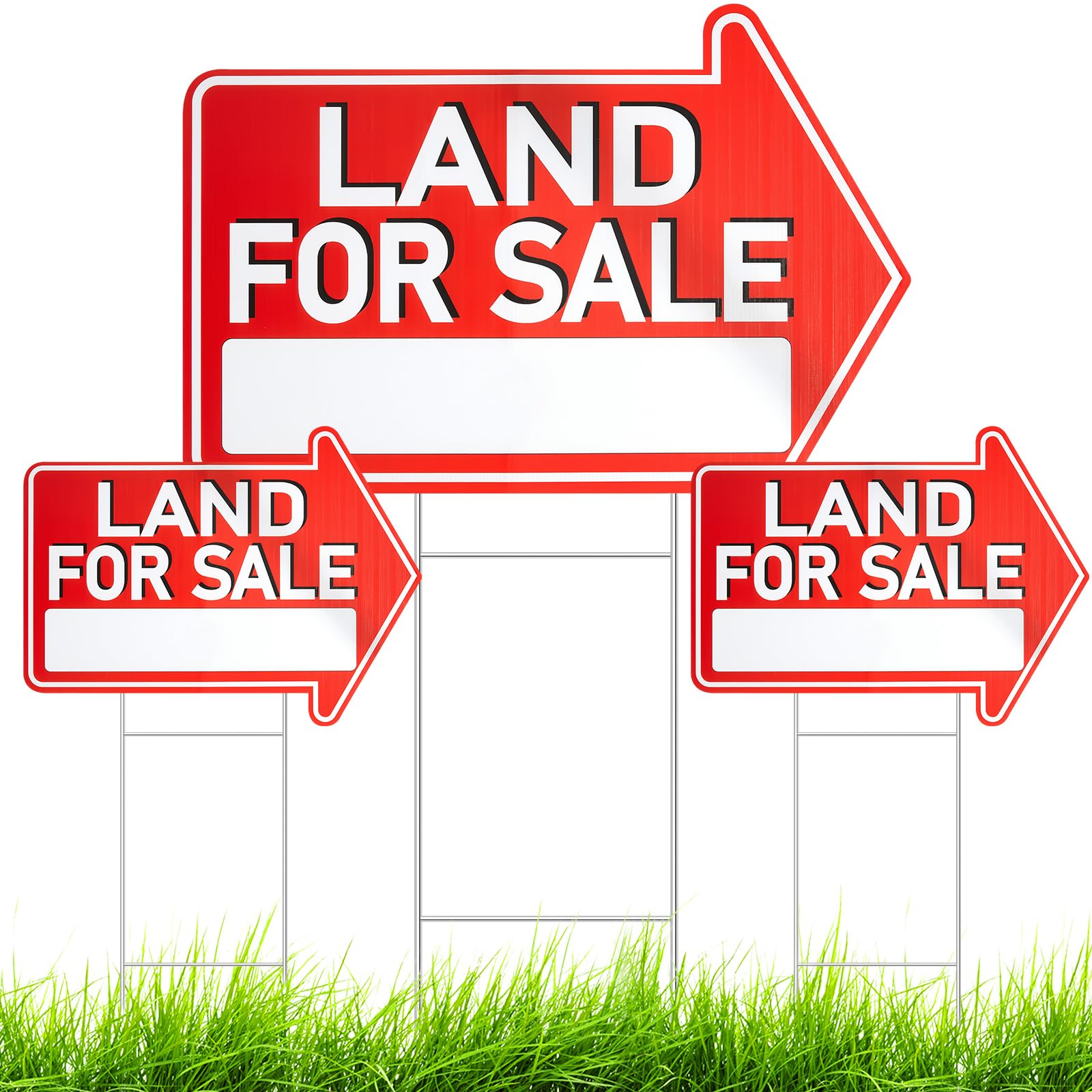 GlikCeil 3 Pcs 18 x 24 Inch Land Lot for Sale Sign by Owner Yard Sign with 3 Pcs 23. 6 Inch Metal Ground Stake Double Sided Red White Printing,