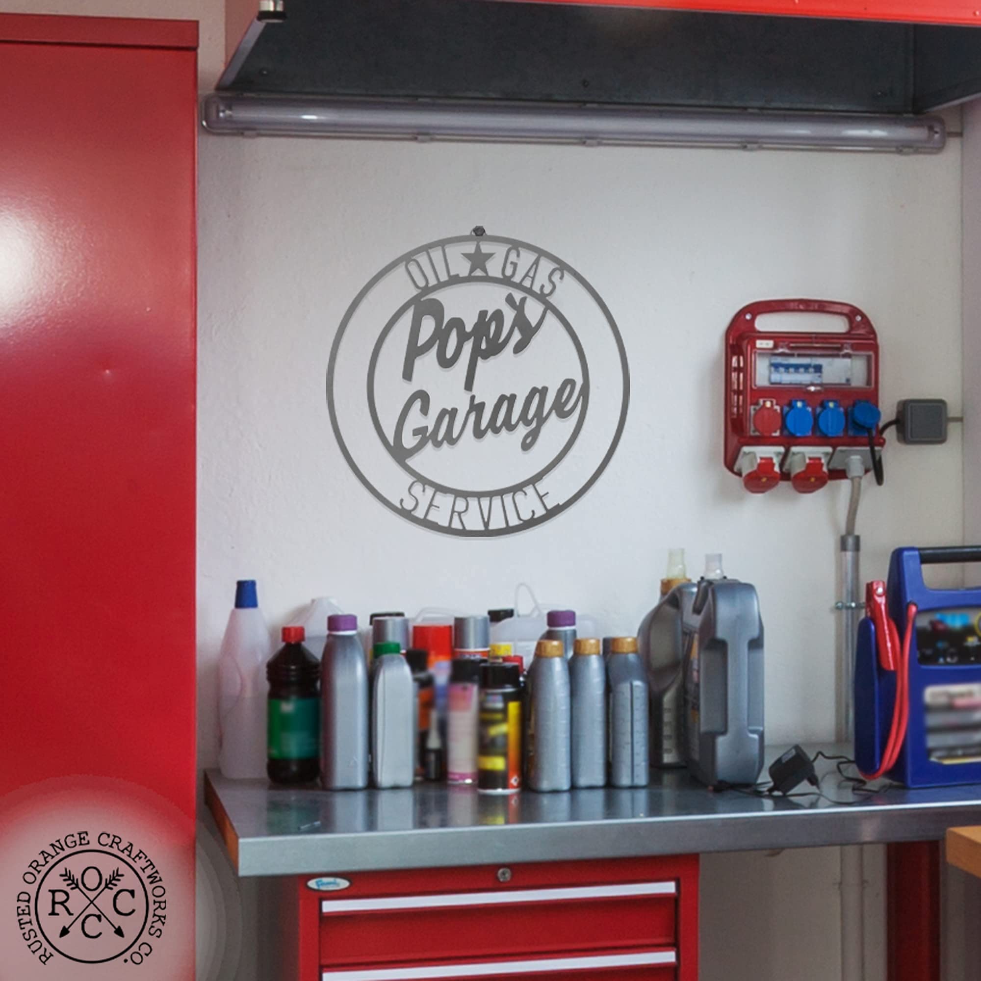 ROCC RUSTED ORANGE CRAFTWORKS CO. Vintage Circle Signs Pops Sign for