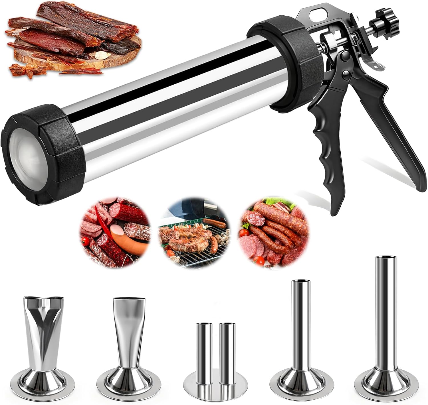 Professional Beef Jerky Gun Kits Stainless Steel Jerky Maker - Jerky Maker Jerky Cannon Meat Gun Stainless Steel Jerky Gun Large Capacity Jerky Making Kit