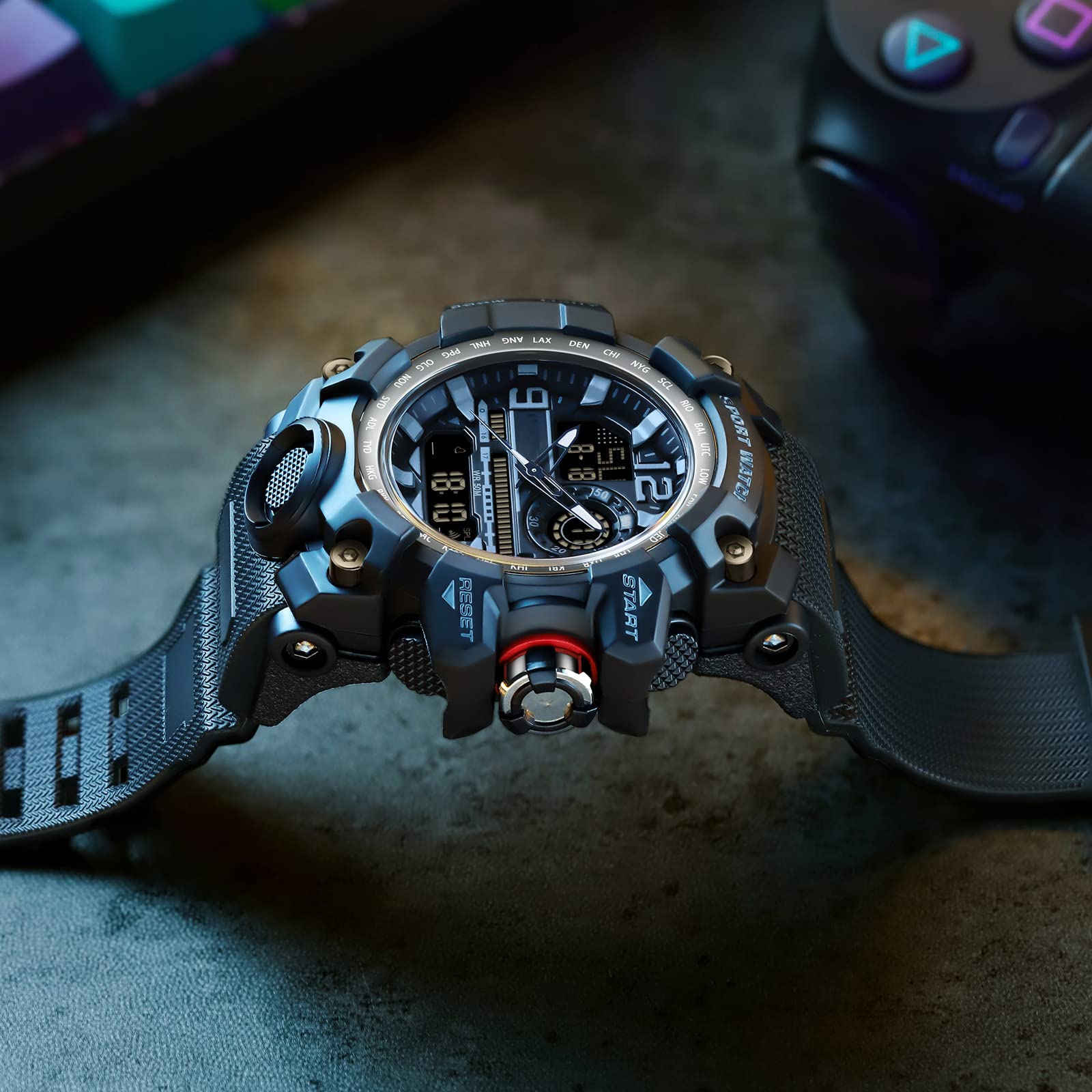 findtime Orologio militare grande da polso da uomo, analogico, digitale, 5 ATM, impermeabile, orologio tattico sportivo con sveglia, data 12/24H, cronometro a LED, per uomini e ragazzi, cinturino in