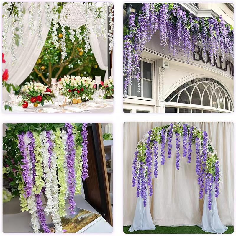 2 Pezzi Ghirlanda Di Glicine Artificiale - Vite Fiorita Lunga 2 Metri - Rosa - Per Decorazioni Casa, Matrimoni E Giardino - 3