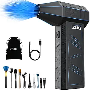 EUKI Compressed Air Duster-150000RPM Electric Air Duster, Cordless Rechargeable High-Speed Air Blower, 3-Gear Adjustable Jet Dry Blower for Keyboard, PC, Car, Air Bed and Home Cleaning, Black