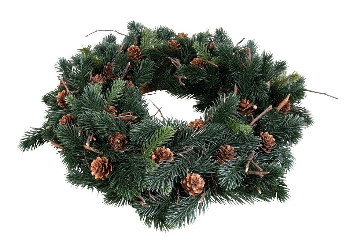 Rayher Tannenkranz, 40 cm ø, mit echten Lärchenzapfen und echten Ästen, Tannengrün, dekoriert, künstlicher Adventskranz, Türkranz, Wandkranz, 55950444