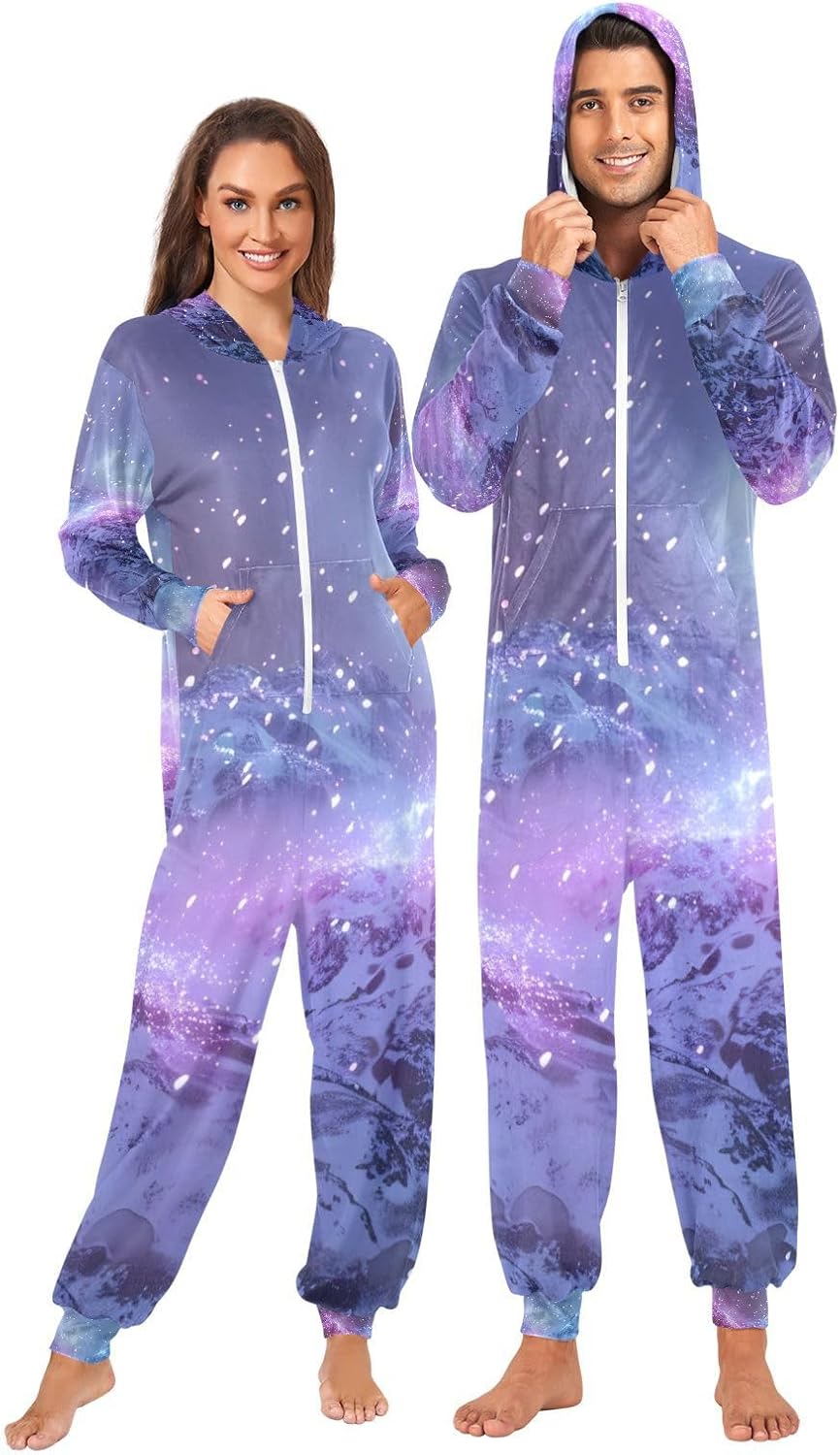 Galaxy Mountains Starlight Unisex Adult Onesie Pajamas Comfy One Piece Costume Jumpsuits Novelty Sleepwear Homewear for Men Women