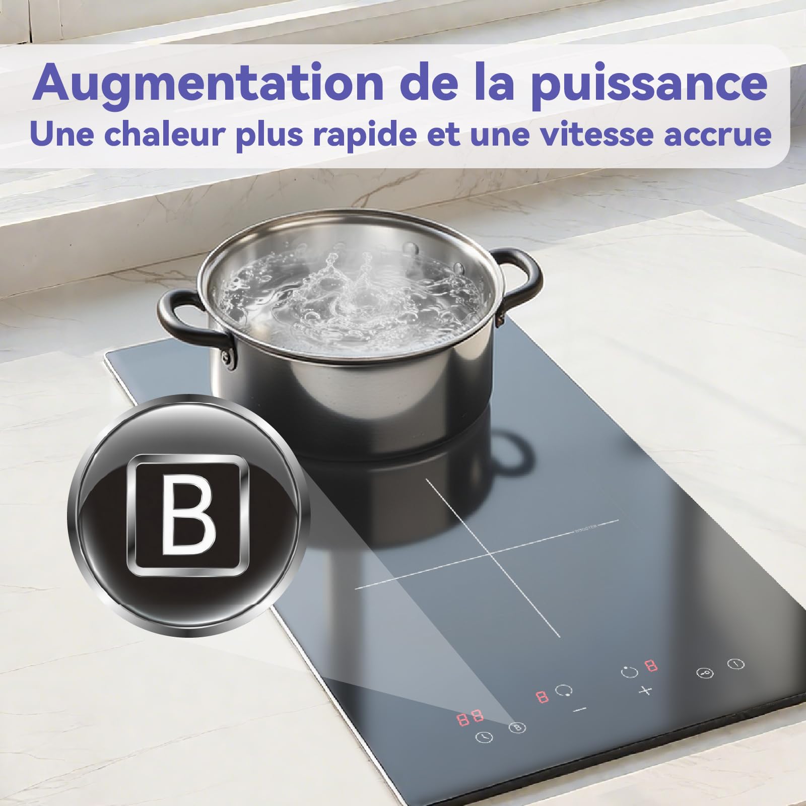 Placa de Inducción STARCHARTS 2 Fuegos Empotrable 2990W con Enchufe | Boost, mantiene caliente, temporizador 1-99 min, control táctil, bloqueo infantil, 9 niveles y enchufe