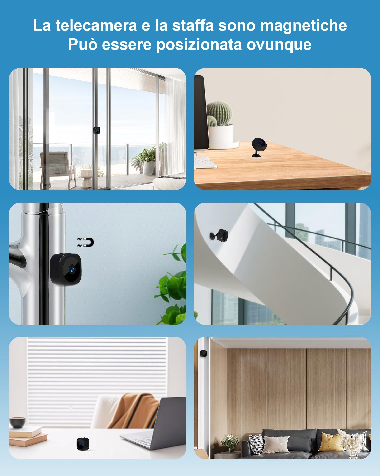 AOBOCAM Mini Telecamera WiFi Interno, Videocamera Sorveglianza 1080P, Visione Notturna, Rilevamento di Movimento, Controllo Remoto Con App (S)