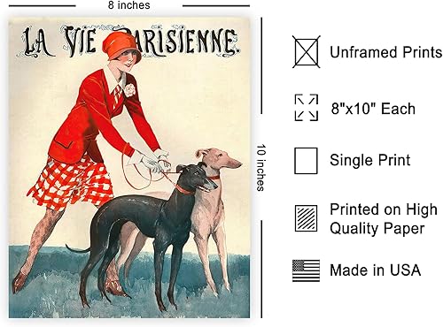 Miniatura 2 de Poster Master Póster vintage de animales  Impresión publicitaria retro  La Vie Parisienne, perros galgos, mujer francesa  Arte de pared sin marco de