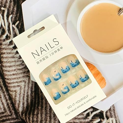 Miniatura 6 de Vezocim Uñas postizas a presión de longitud corta, 24 piezas de cobertura completa, reutilizables, brillantes, uñas postizas con pegamento, uñas
