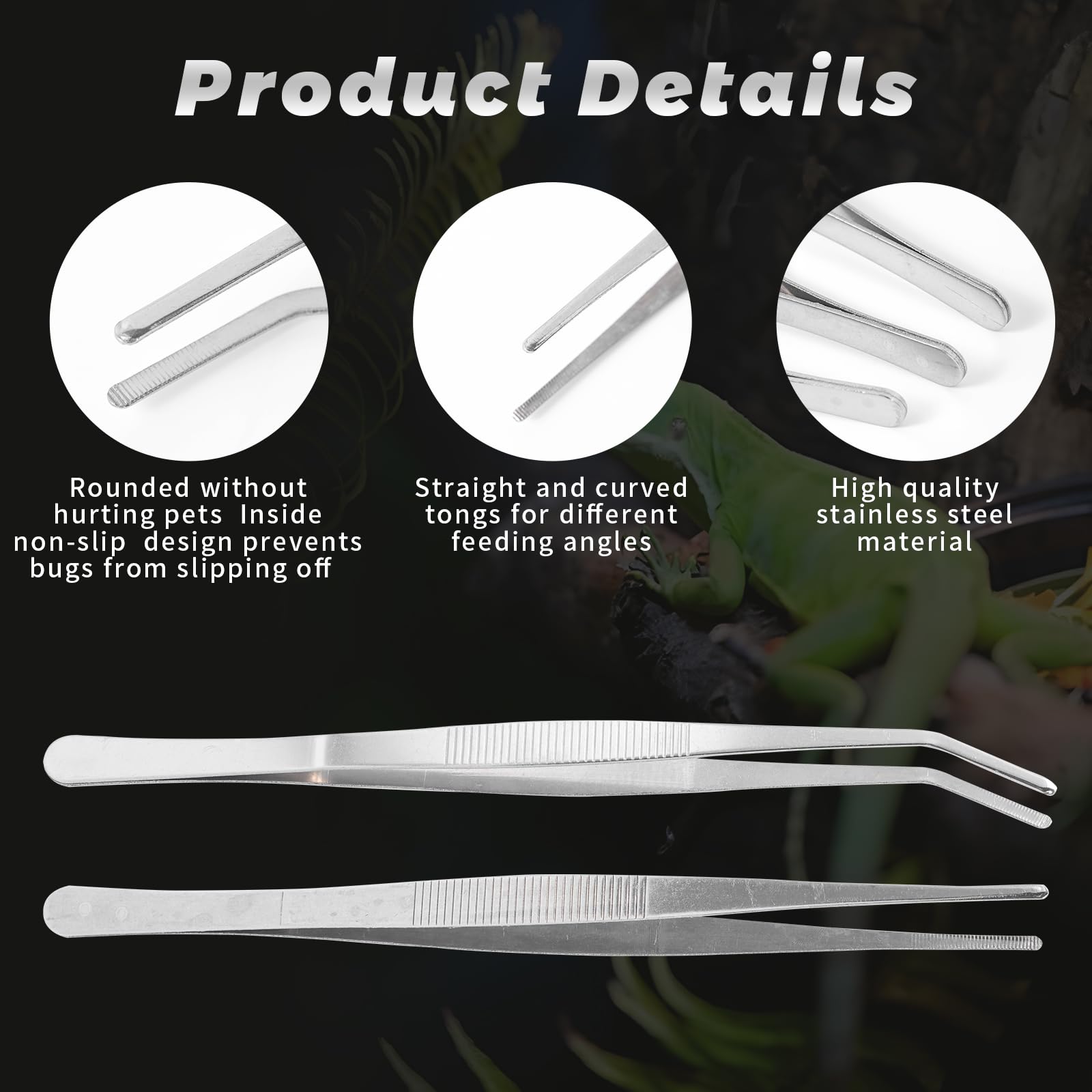 SLSON 4Pcs Reptile Long Feeding Tongs (18cm + 25cm) Stainless Steel Straight & Curved Tweezers - Image 3