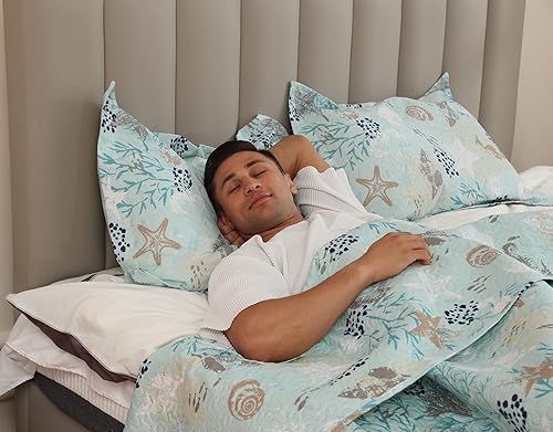 Miniatura 4 de Ycosy Juego de colcha con estampado marino