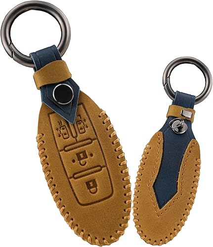KUNIO Funda protectora para llave de coche para Nissan March Quest, funda protectora de cuero para llaves, Marrón