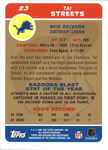 Miniatura 2 de 2004 Bazooka Gold #23 Tai Streets NFL Football Trading Card