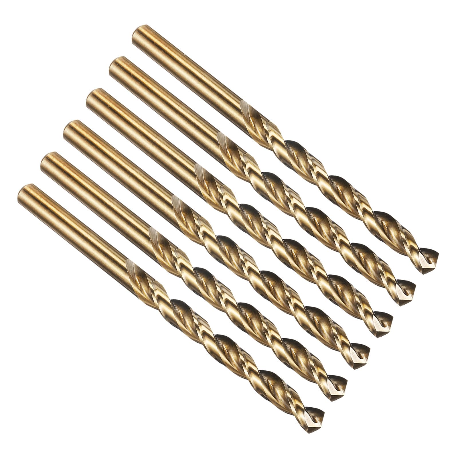 PATIKIL 7mm Drill Bit, M42 8% Cobalt High-Speed Steel Jobber Straight Shank 135ยฐ Gold Finish for Hard Metal High-temperature Titanium Alloy - 6 Pack