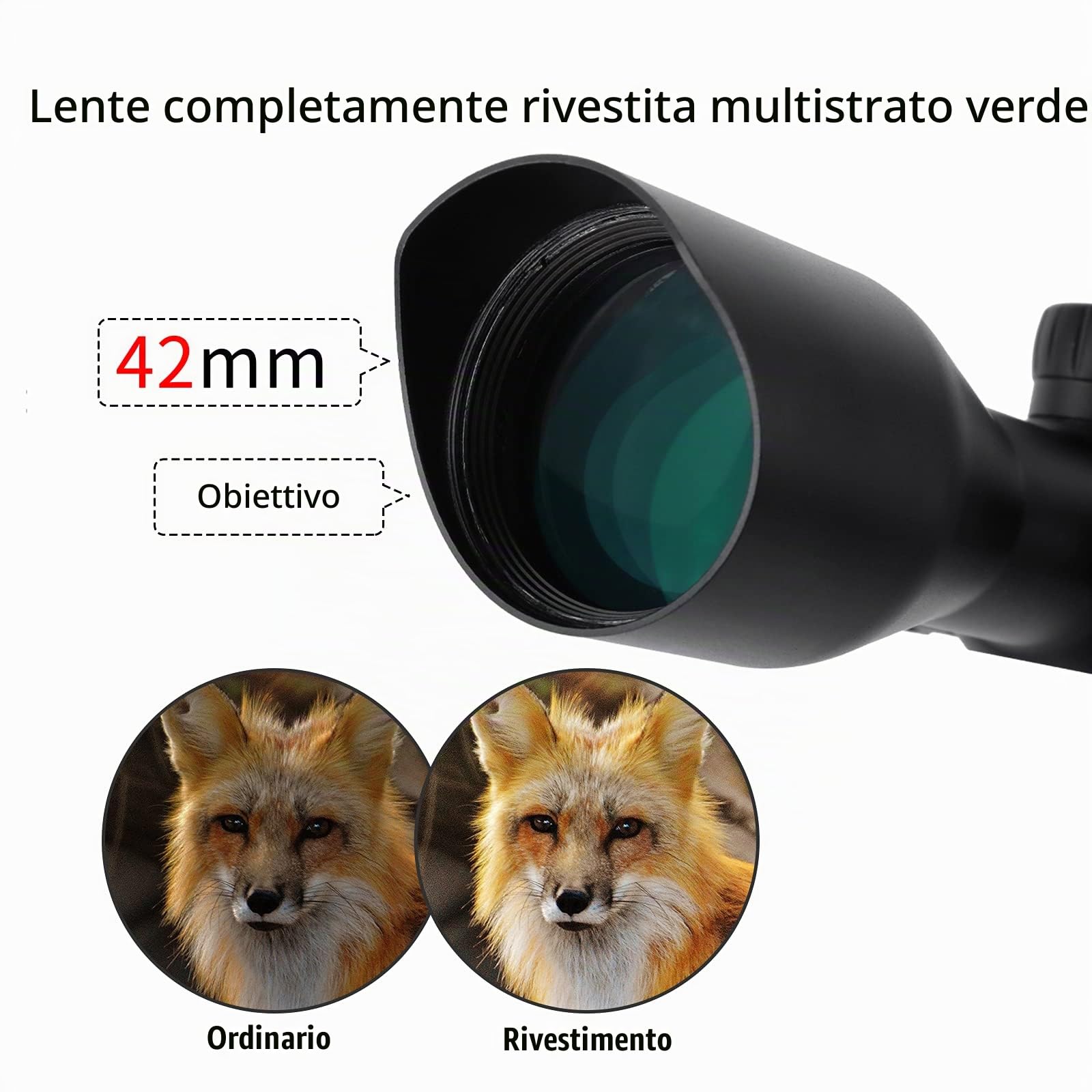 3-12X42SF Cannocchiale da cecchino Tactical Sniper Scope Green Coating 1/4 MOA Mid-Range con Supporti per Guida Picatinny da 20 mm e 11 mm per Sport all'Aria Aperta