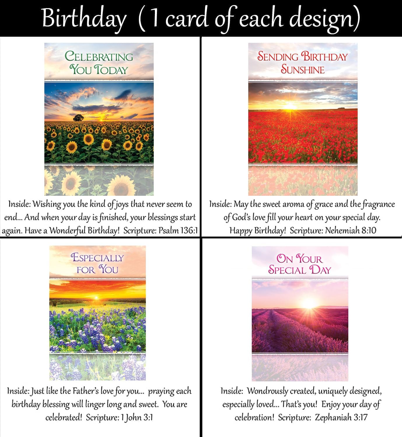 KJV Birthday (No Repeated Cards) 24 Design Christian/Religious Greeting Card #1 Assortment ~ King James Scripture in every card