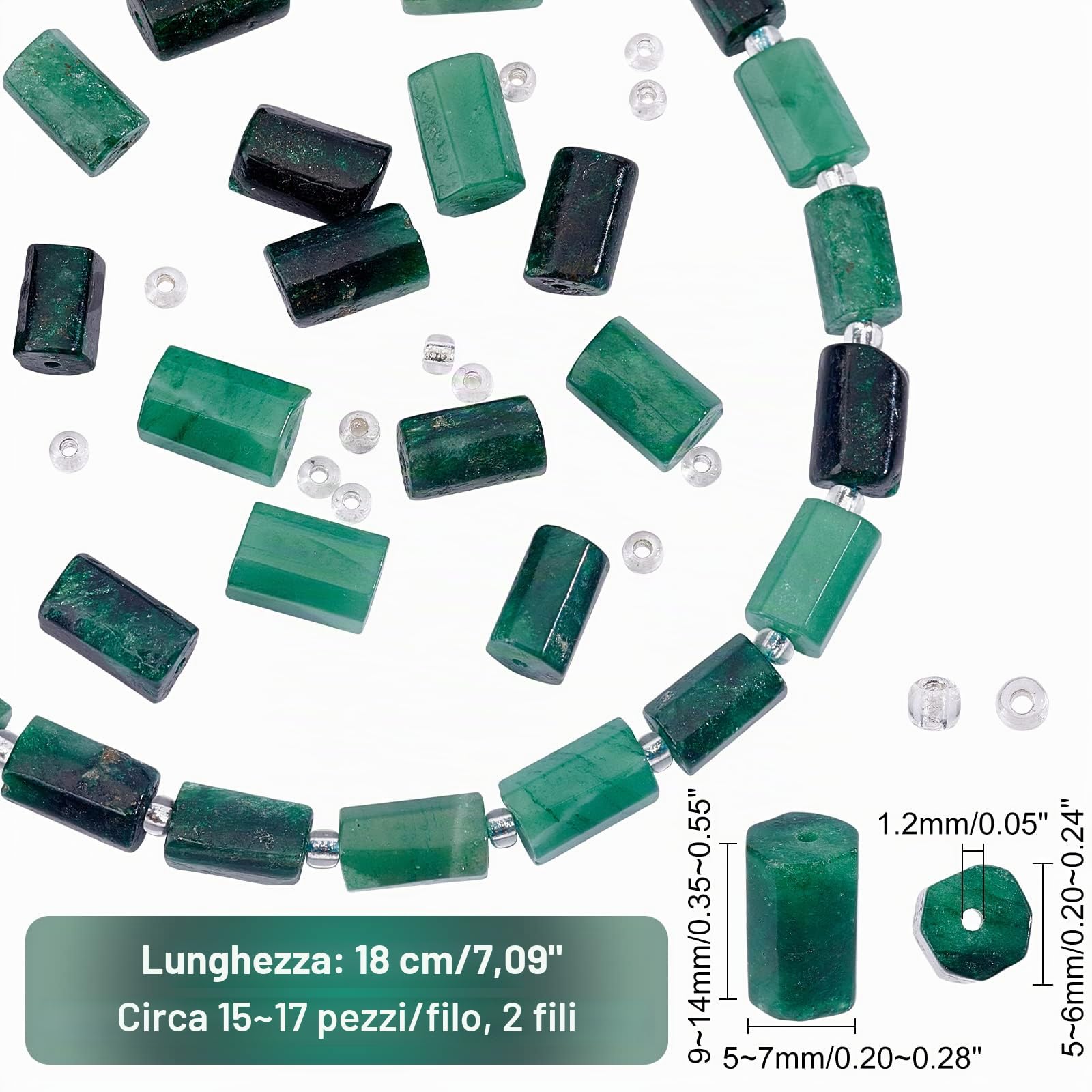 SUPERFINDINGS 2 Fili di Perline di Smeraldo Naturale A Forma di Colonna Sfaccettate Perline Lisce Genuine