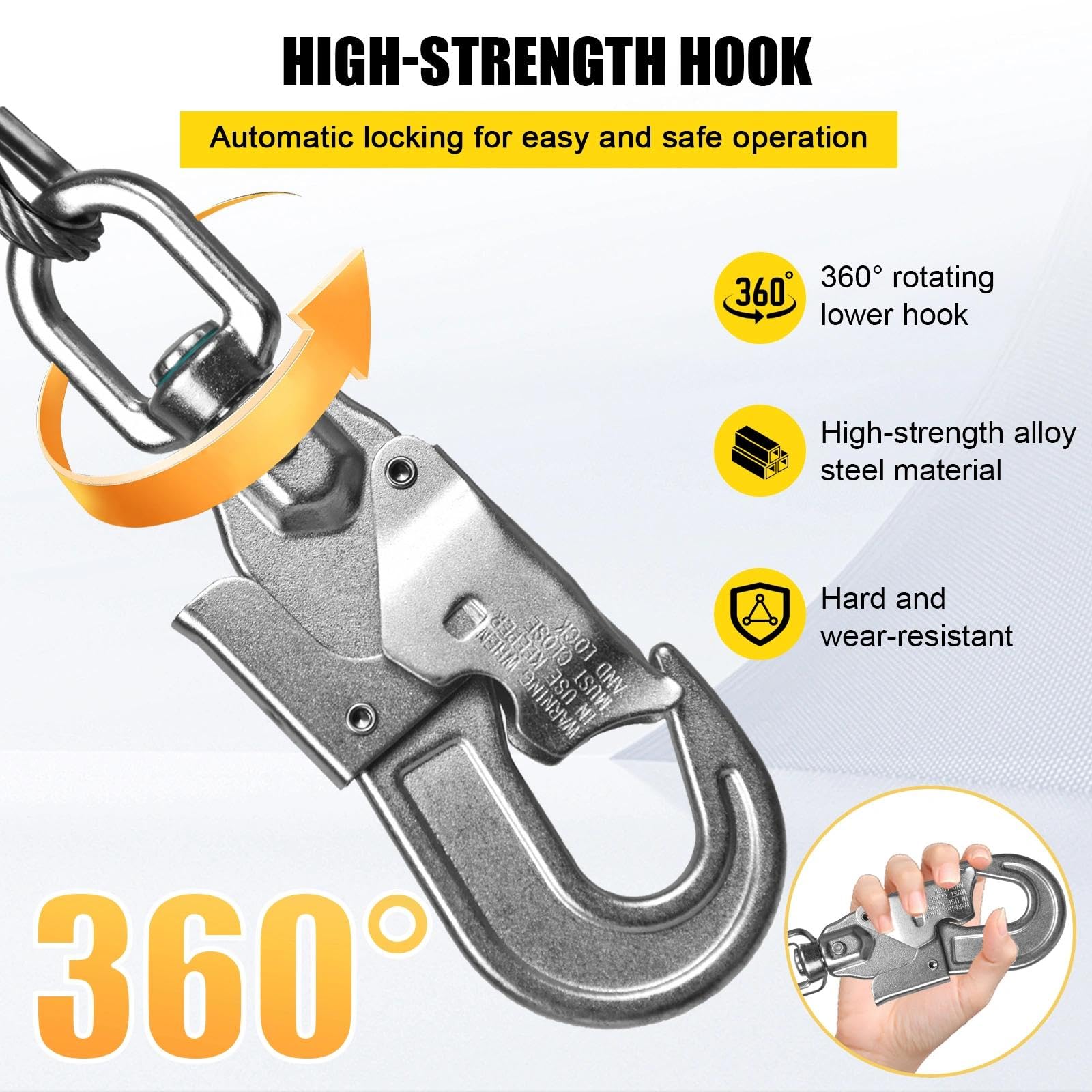 Dispositivo Anticaida Retráctil 10m/15m/20m, Anticaidas Retractil Seguridad Homologado con Gancho Mejorado, Linea de Vida Retractil con Mosquetón, Capacidad de Carga: 150 kg(Verde,10m)
