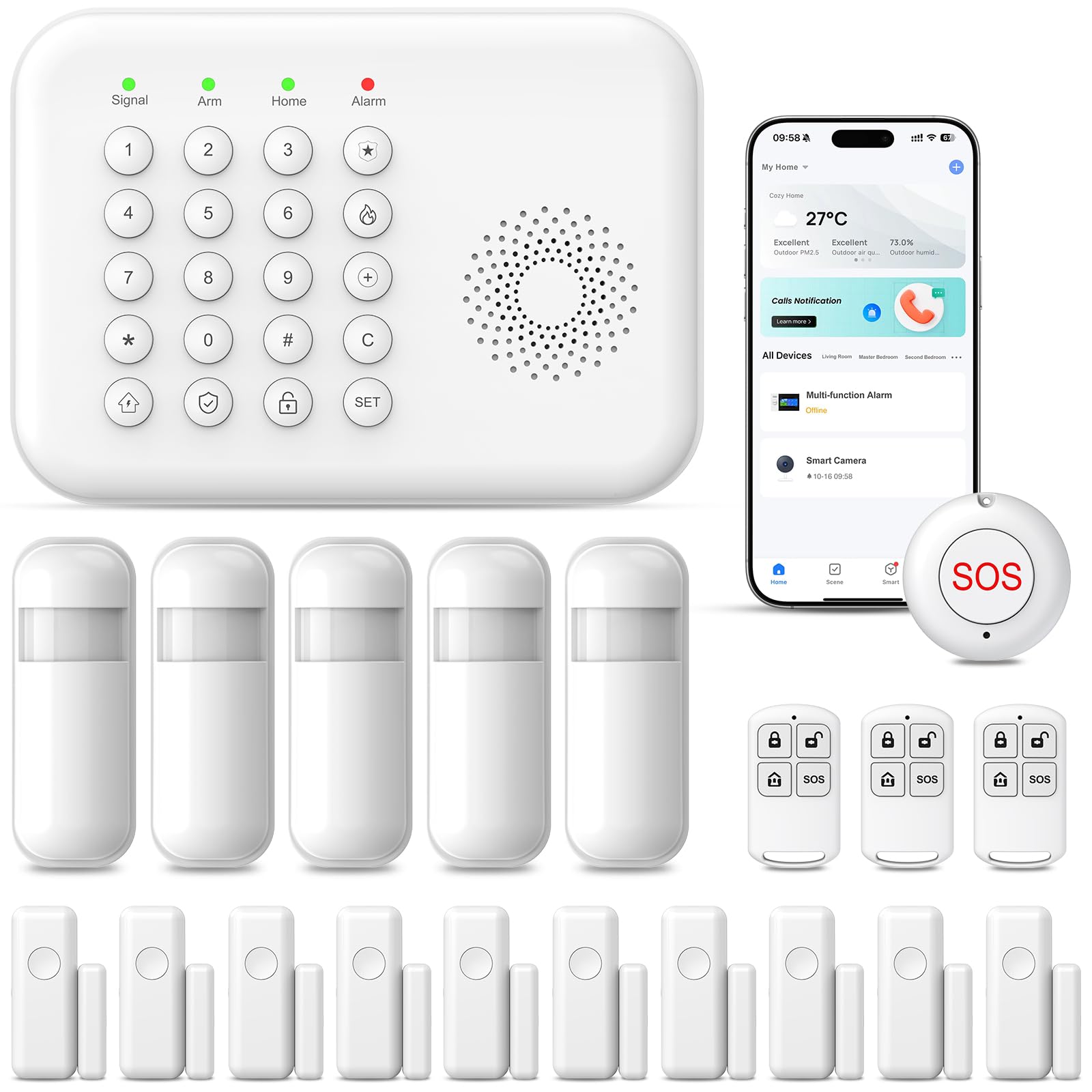 Sistema de Seguridad inalámbrico para el hogar, Sistema de Alarma 4G/WiFi con Teclado, Ampliable (hazlo tú Mismo) con sensores de Puerta y Movimiento, alertas de la App Tuya, sin Contrato (20 PCS)