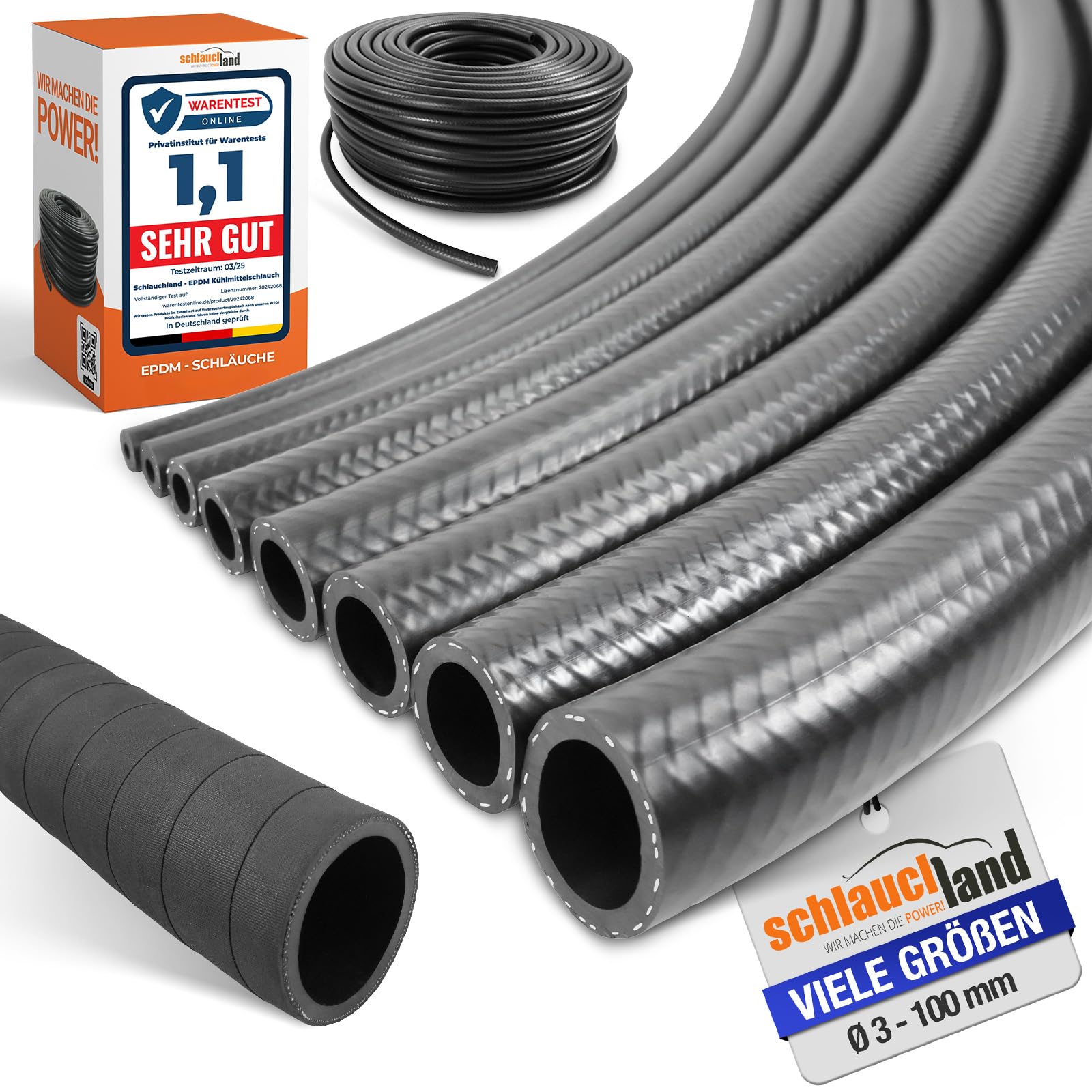 20m EPDM SCHLAUCH Kühlmittelschlauch Ø 4 x 10 mm Kühlerschlauch Kühlwasserschlauch 130°C | GROSSE AUSWAHL | DIN 73411 Gewebe-verstärkt Bremsflüssigkeit Gummi-Schlauch Heisswasser | PREMIUM