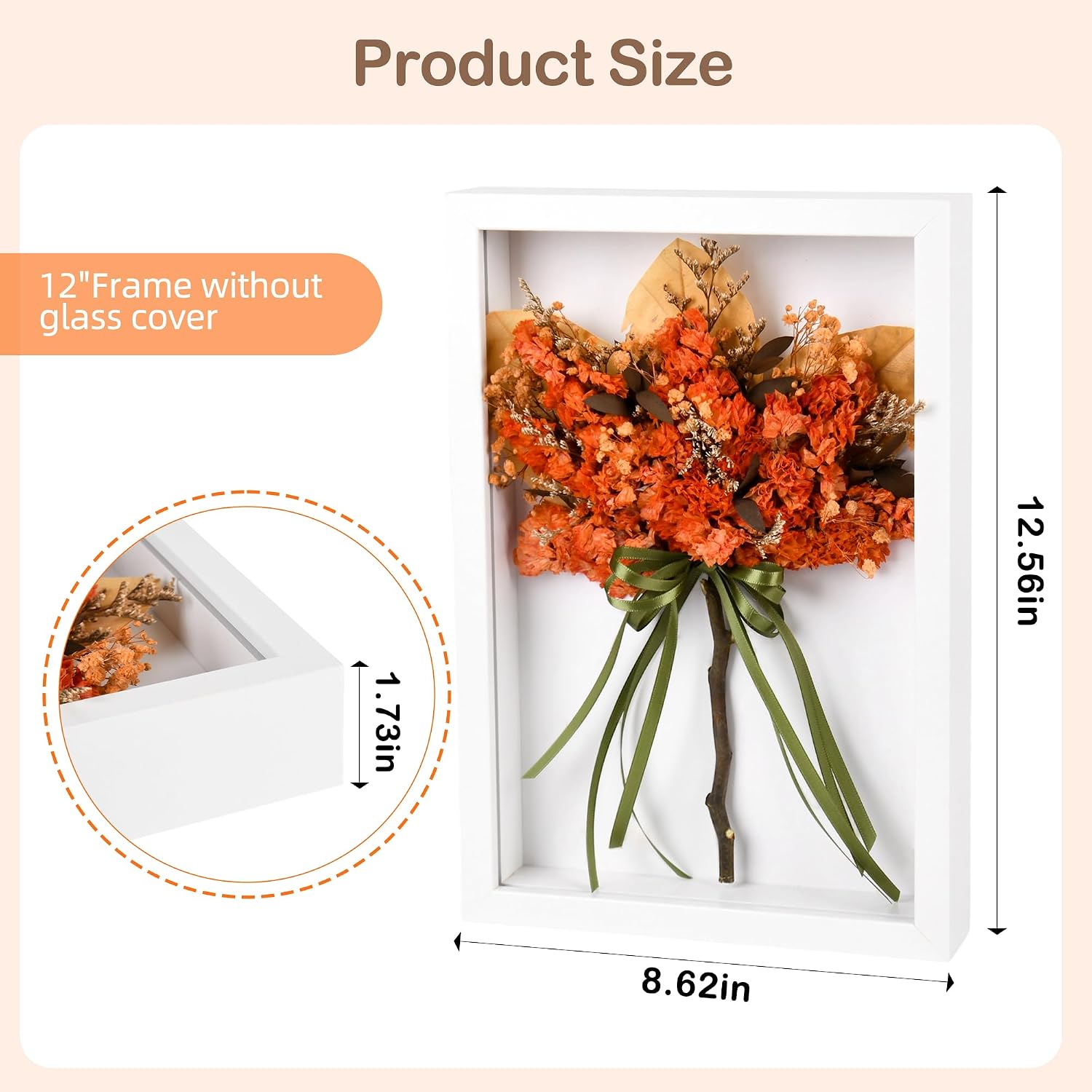 Fall Flowers Bouquet for Table Decor, Dried Orange Forget-Me-not in 12" Frame, Living Room Home Fall Decorations