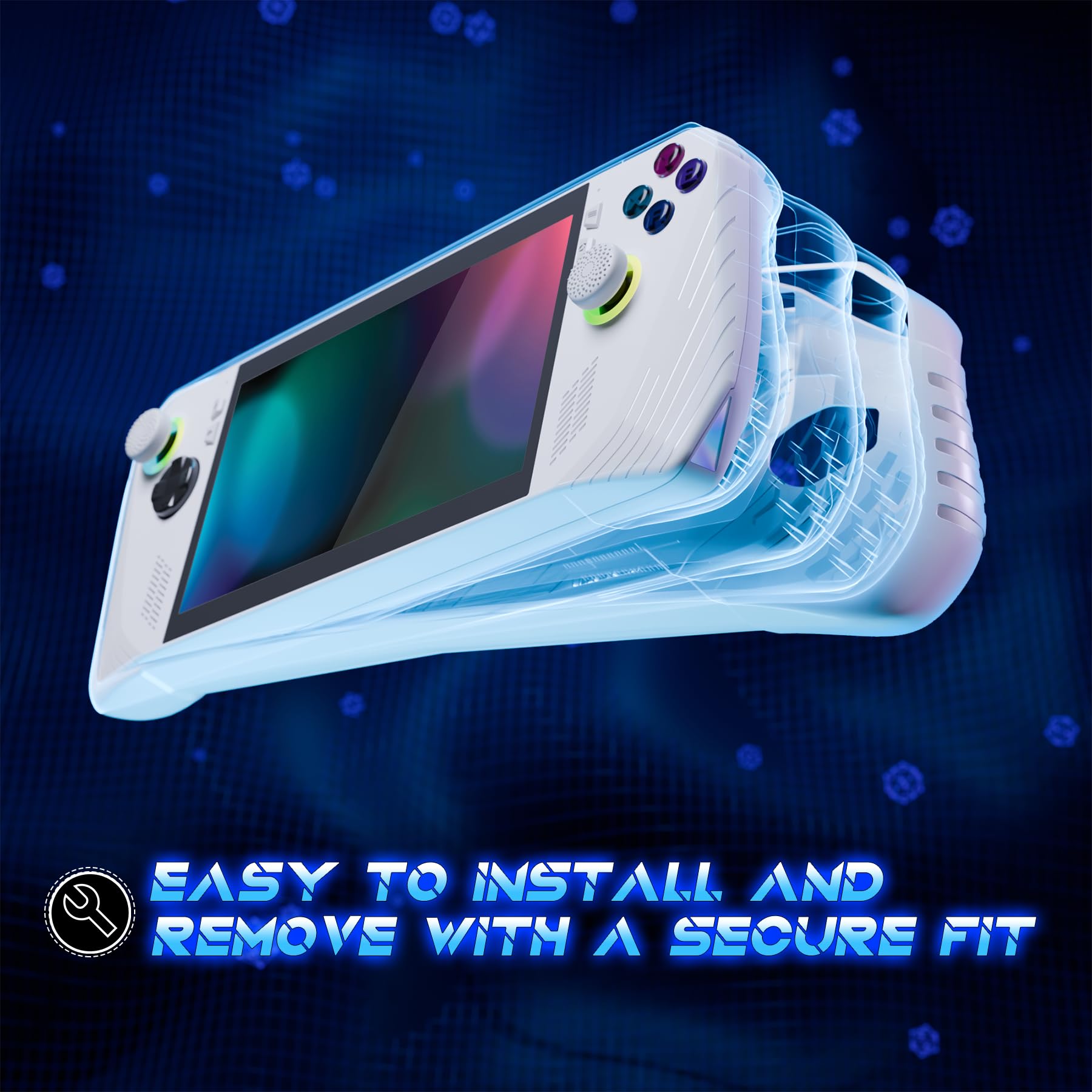 PlayVital Cover Protettiva per ROG Ally, Custodia TPU Grip Antiscivolo e Copri Levette Analogiche, Accessorio per Console, Antigraffio, Antiurto, ABSOLUTE - Bianco(Non per Rog Ally X)
