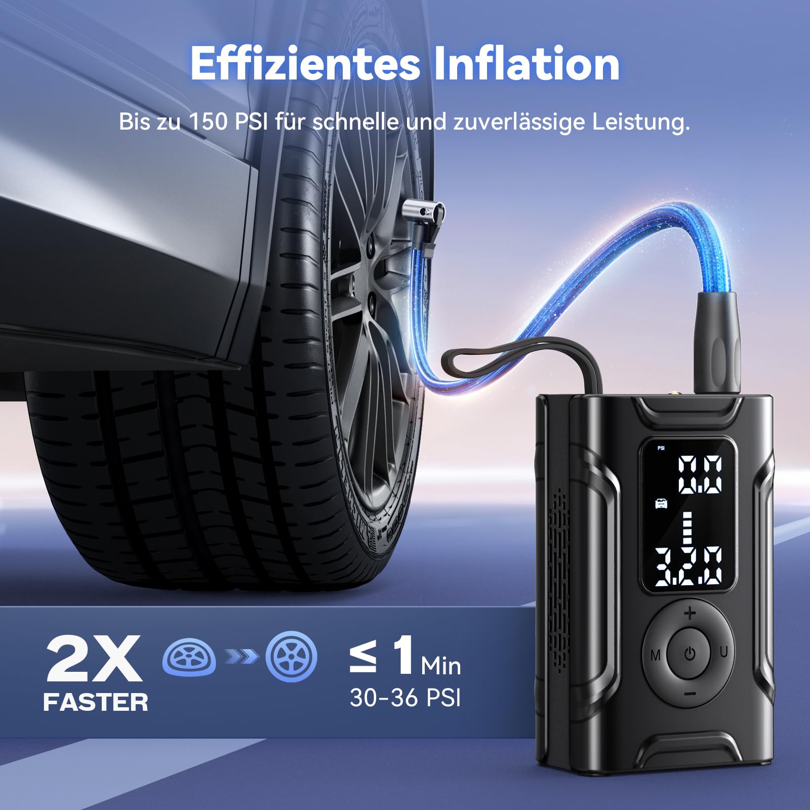 Kabelloser Elektrische Luftpumpe Tragbare Fahrradpumpe - Akku Kompressor Wiederaufladbare Reifenpumpe mit alle ventile Für Auto, Motorrad, Fahrrad - 2