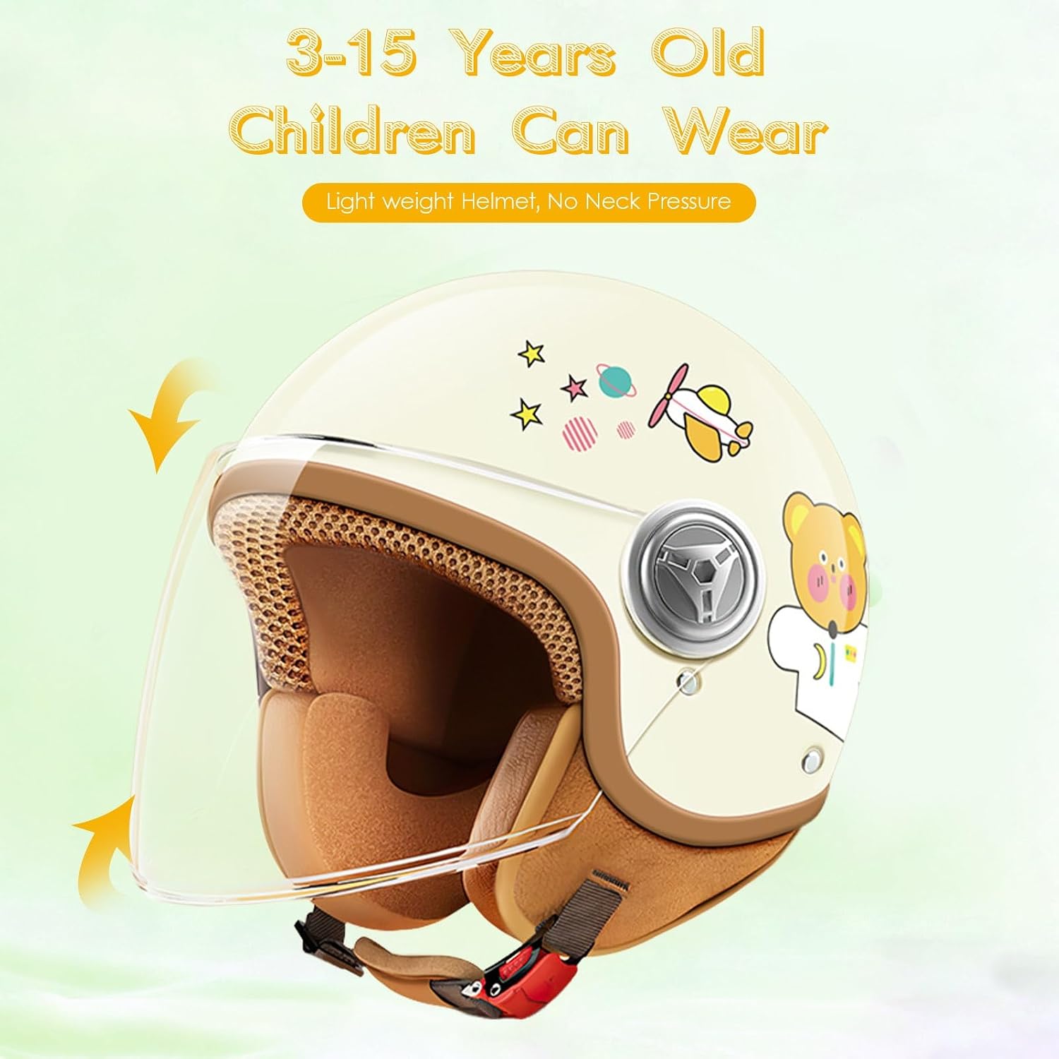 ​DOT Approved Kids 3/4 Open Face Motorcycle Helmet, Retro Vintage Lightweight Helmets, for Boys & Girls 3-15 Years Old Electric Scooter Helmet Fits Dirt Bike Moped ATV Go Kart 4 Wheeler