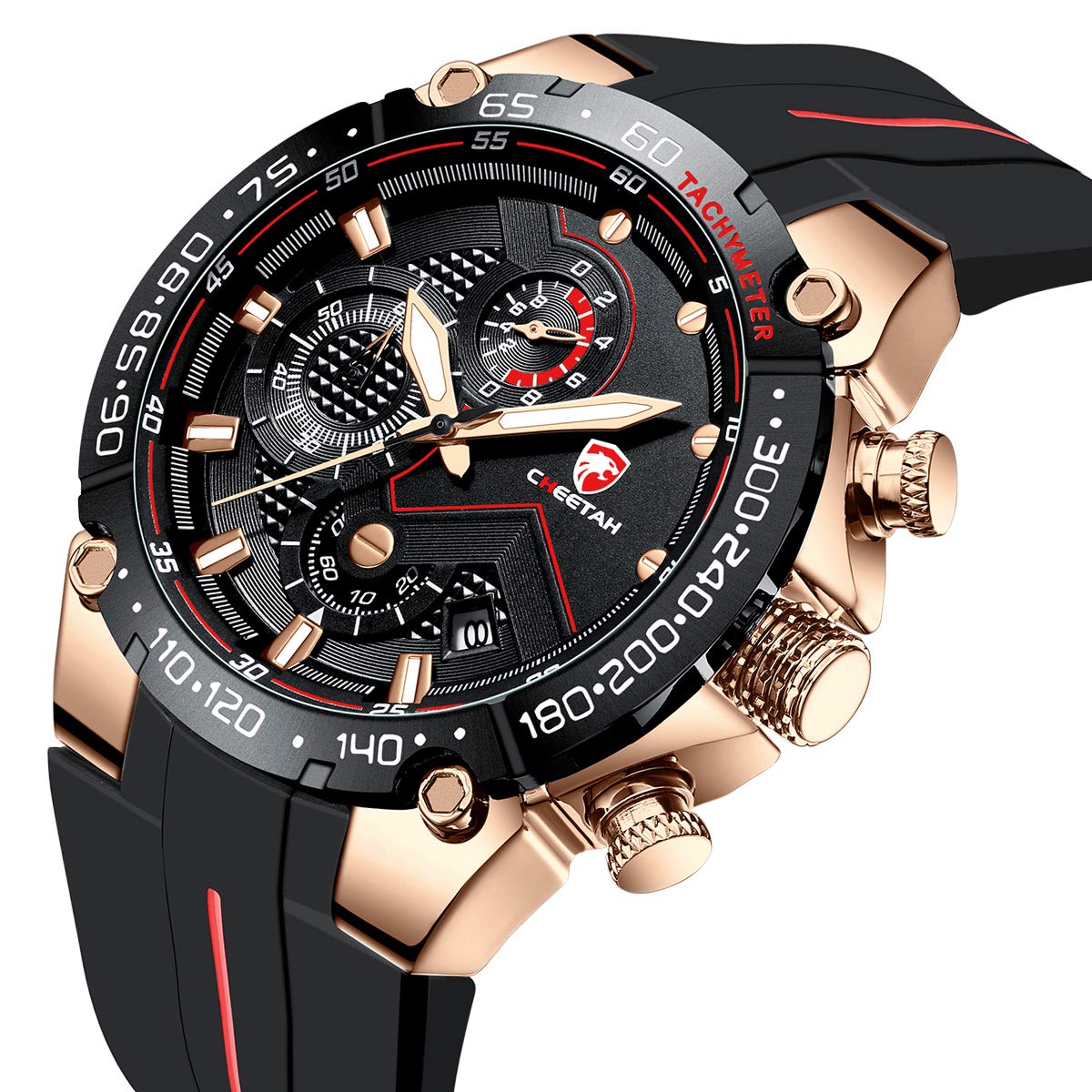 Affute Orologio da uomo cronografo sportivo impermeabile con cinturino in silicone, data, orologio da polso al quarzo luminoso