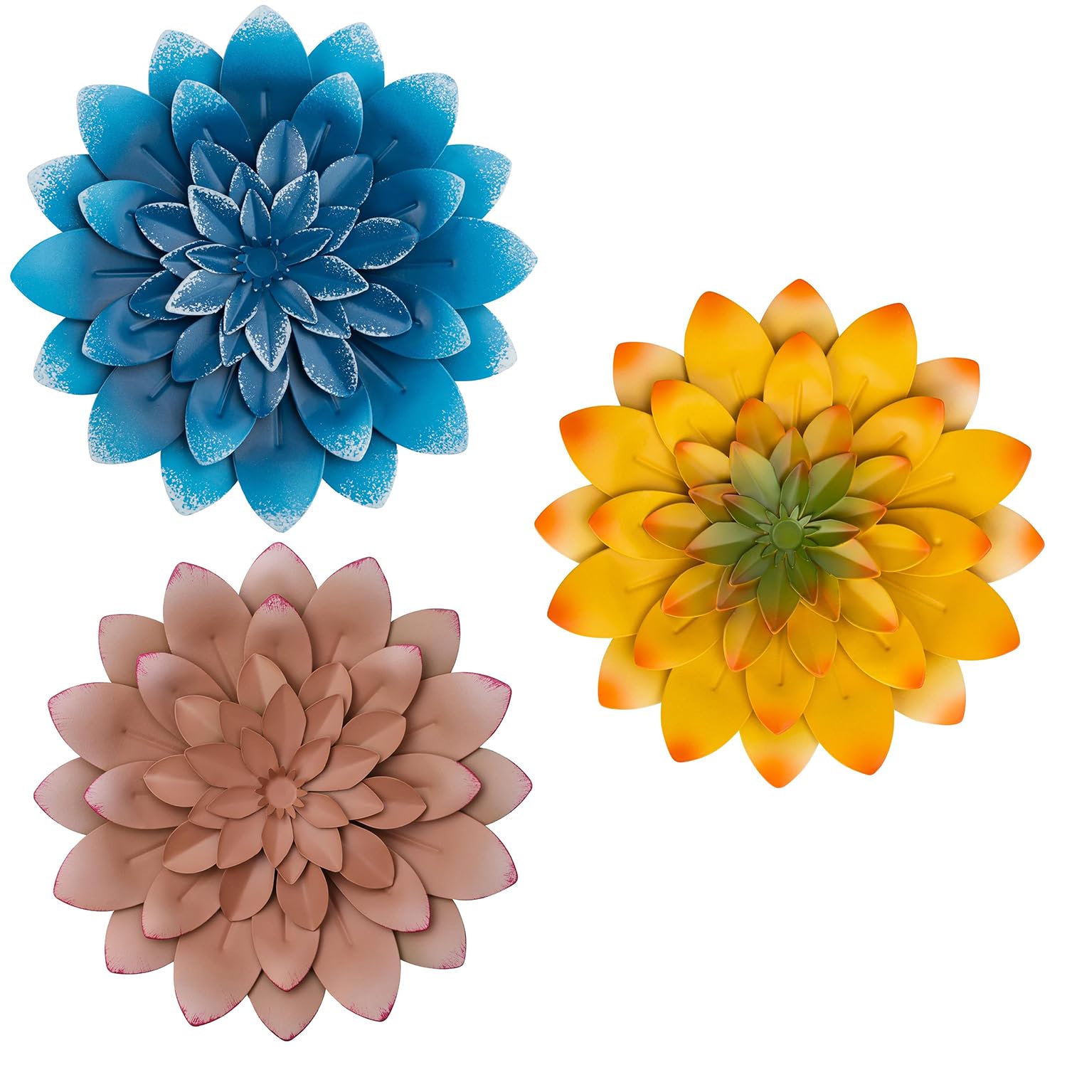 Everydecor3D Metal Succulent Wall Decor Set of 3 - Pink, Blue, Yellow, Bundle