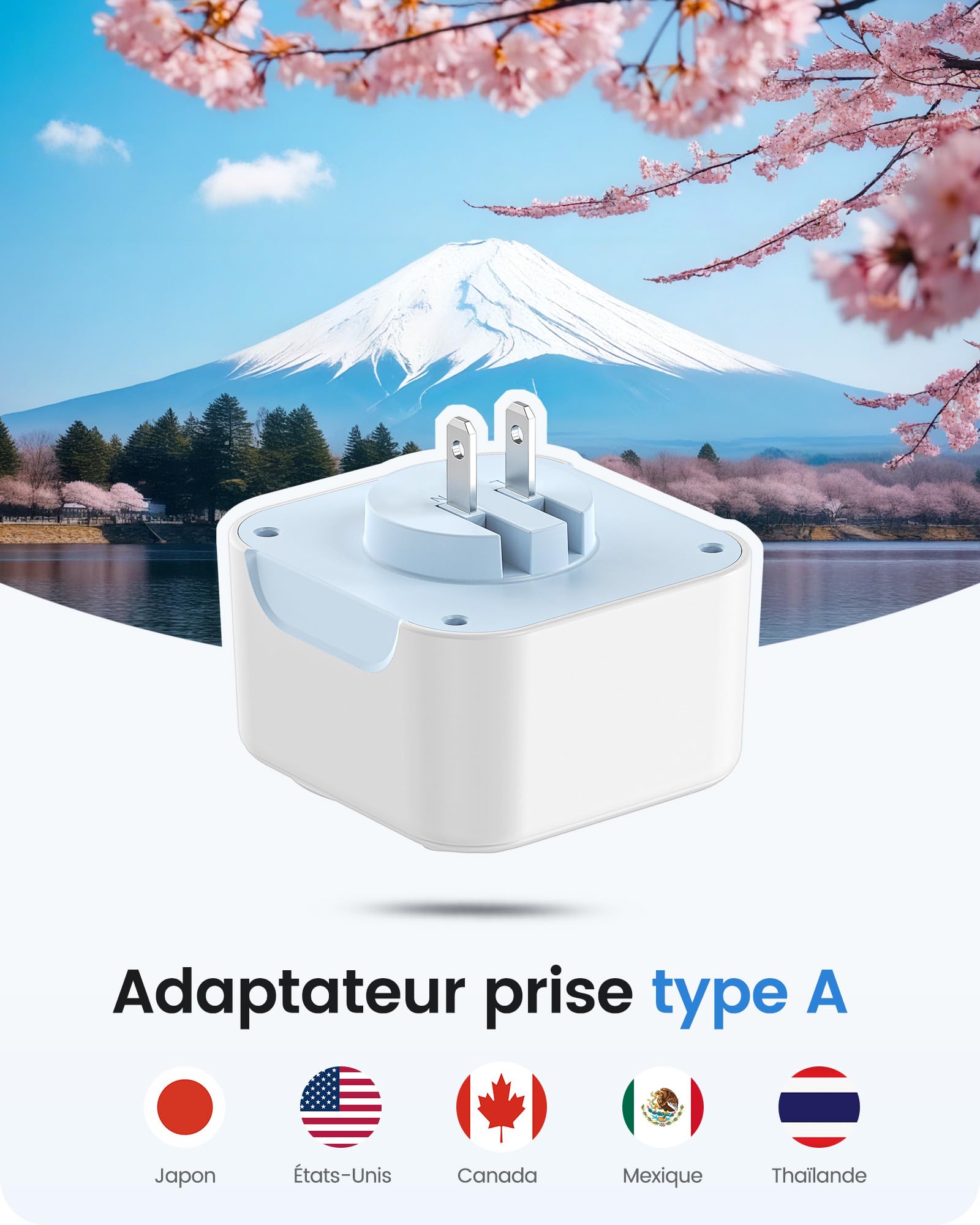 LENCENT Adaptateur de Voyage Japon Adaptateur Prise Type A avec USB-C Prise Pliable pour États-Unis USA Canada Mexique Thaïlande New York
