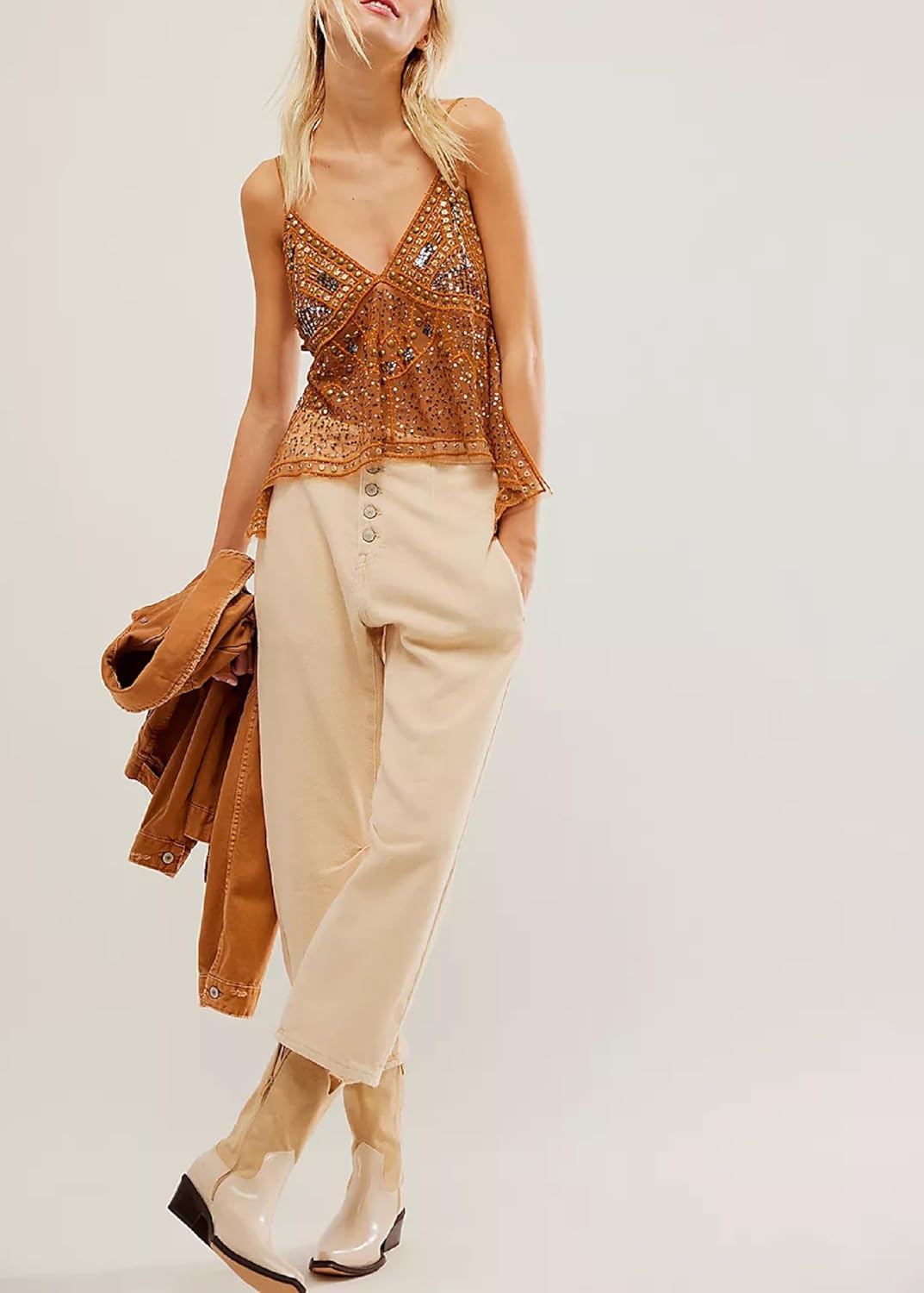 Women Y2K Sequin Mesh Tank Top Glitter Floral Embroidered Cami Crop Top Sleeveless Backless Rhinestone Camisole - Image 4