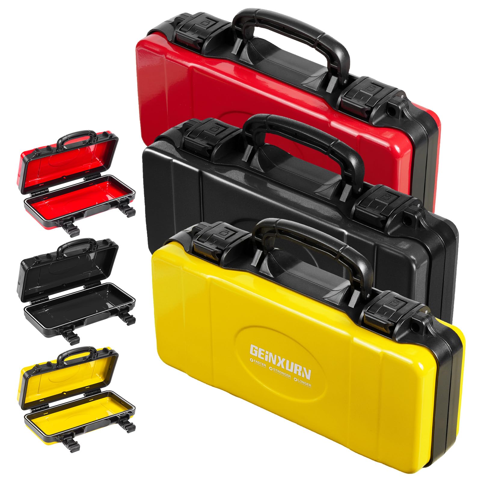 Geinxurn Juego de 3 cajas de herramientas de acero con cierre de seguridad y asa para guardar y organizar herramientas, color rojo, negro y amarillo
