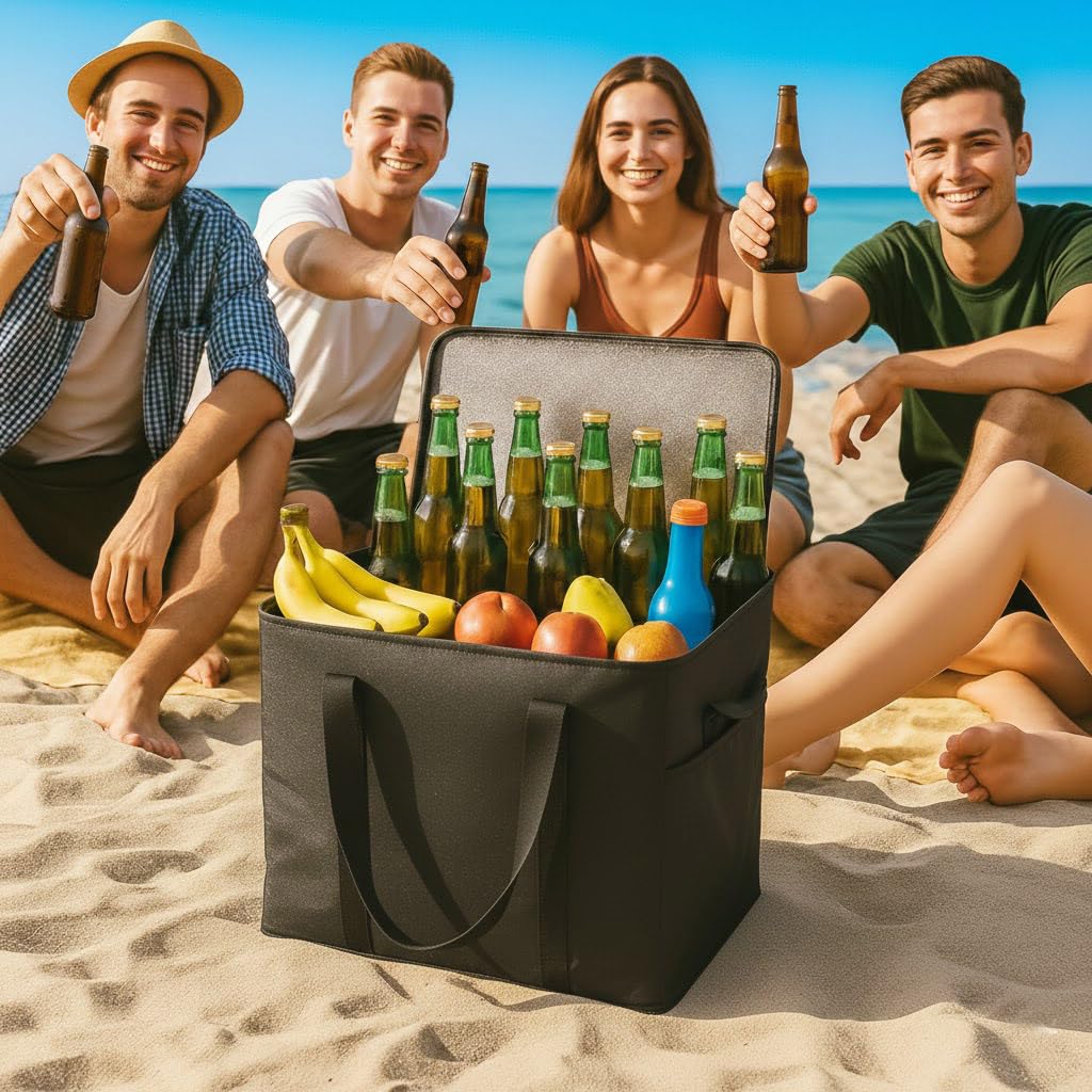 musbus 2-Pack, XL-Large Insulated Grocery shopping bags, Black, reusable bag,thermal zipper,Collapsible,tote,cooler,food transport hot and cold,camping, delivery groceries freezer - Image 7