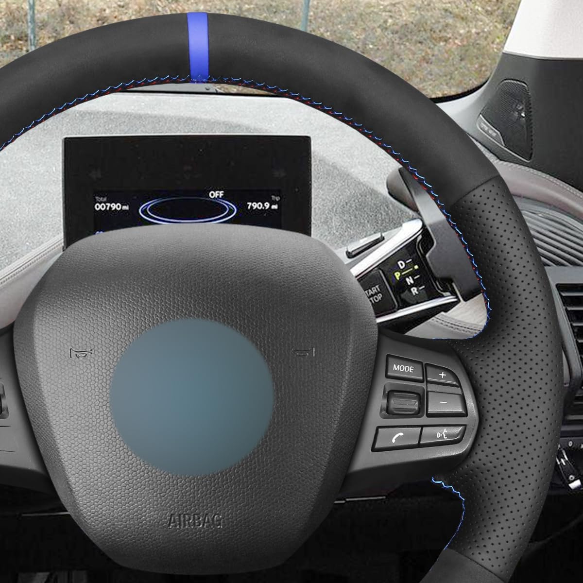 MEWANT BMW i3 Hand Stitch Car Steering Wheel Protector Wrap Cover for BMW i3 2013-2022 Steering Wheel Accessories for BMW i3